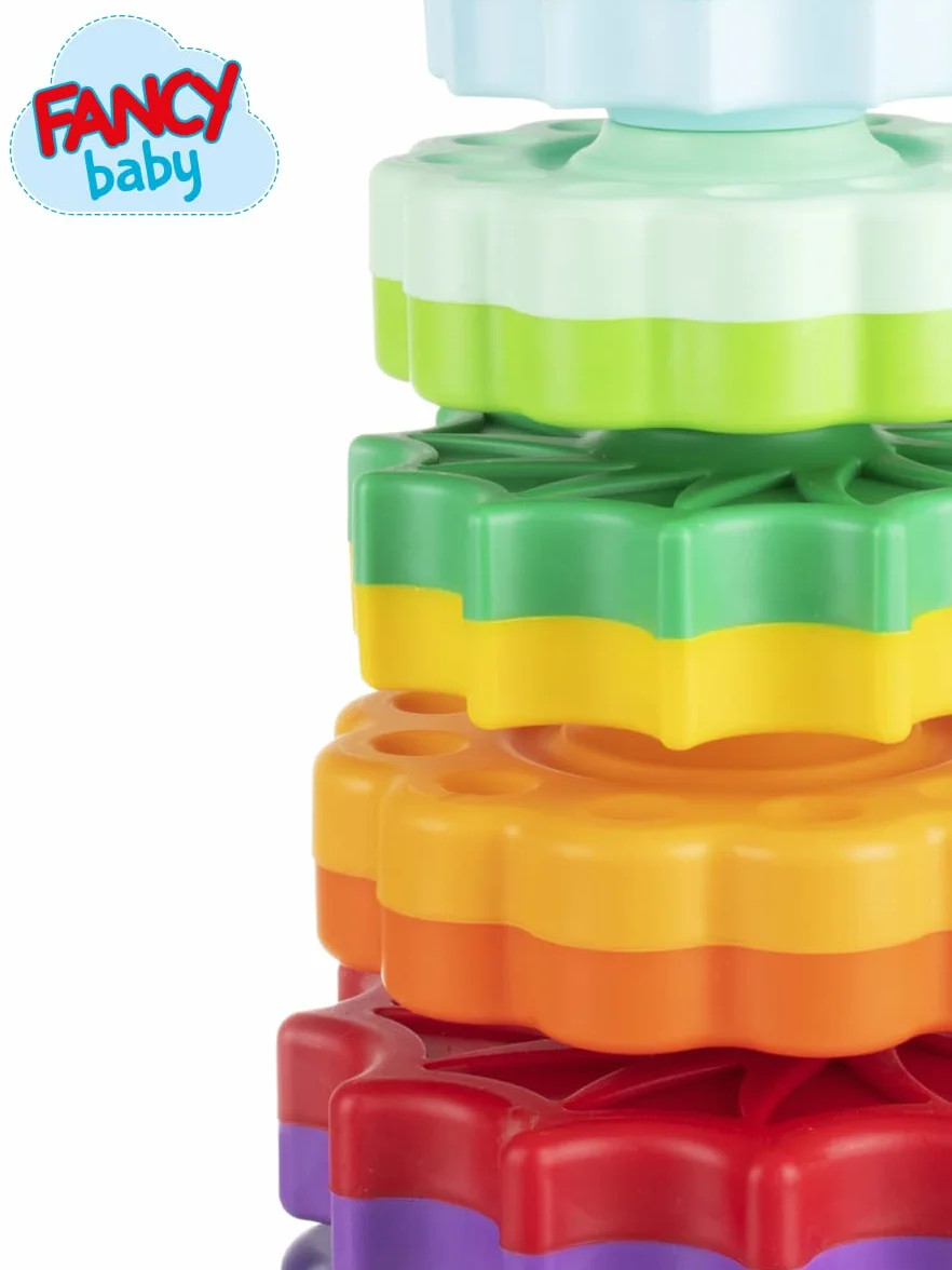FANCY BABY Wieża do Układania w Stos 40 cm w Kolorach Tęczy Montessori, Gigantyczna Piramida dla Niemowląt, Zabawka z Pierścieniami do Układania dla Dzieci 1 2 3 Lat