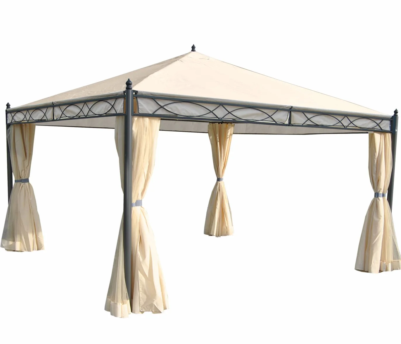 Mendler Pergola Cadiz pawilon ogrodowy 4x4 m kremowa ze ścianą boczną moskitiera