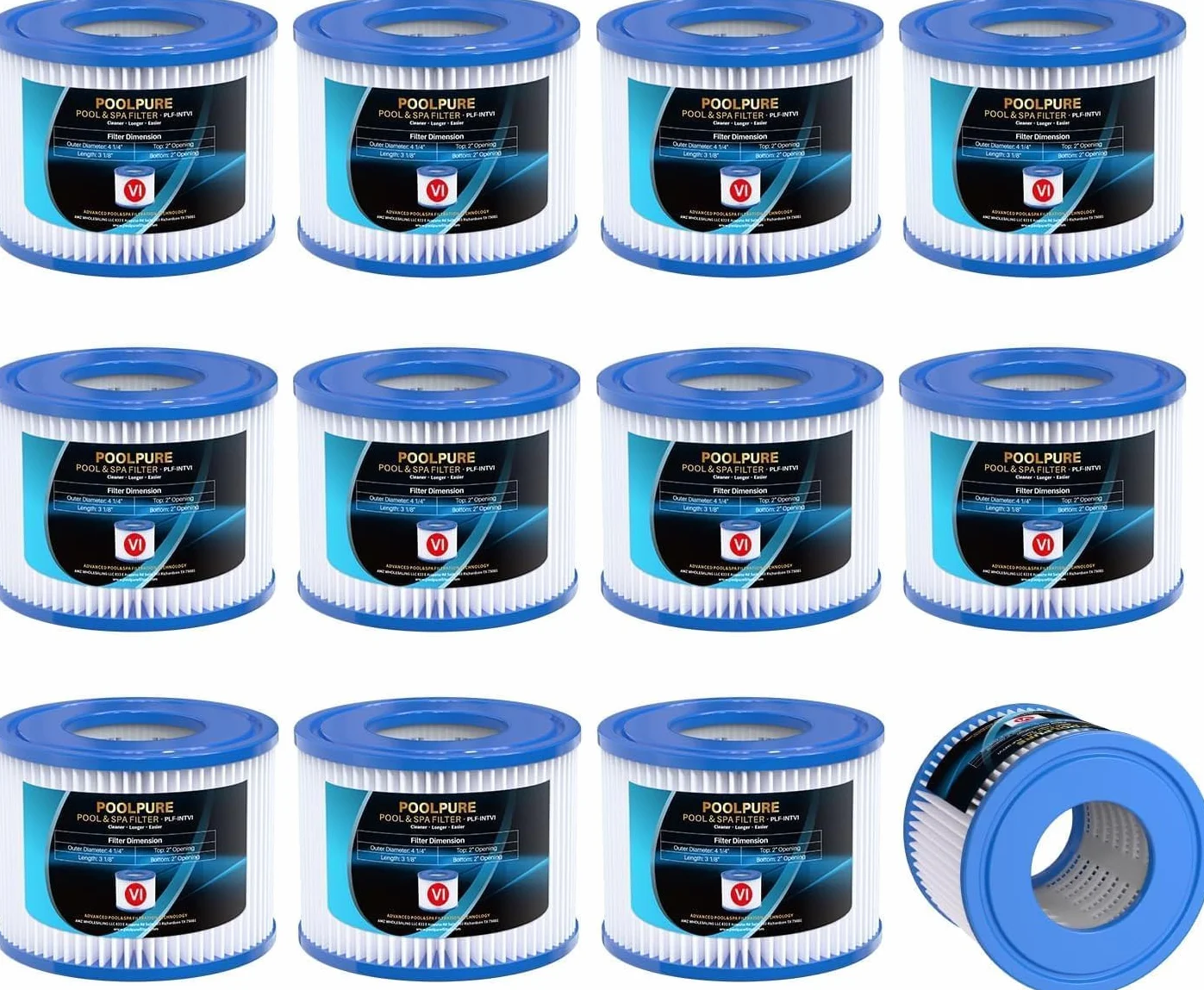 POOLPURE Filtr VI do basenu, wkłady filtrujące, WhirlpoolMiami Monaco, Coleman SaluSpa 90352E (12 szt.)