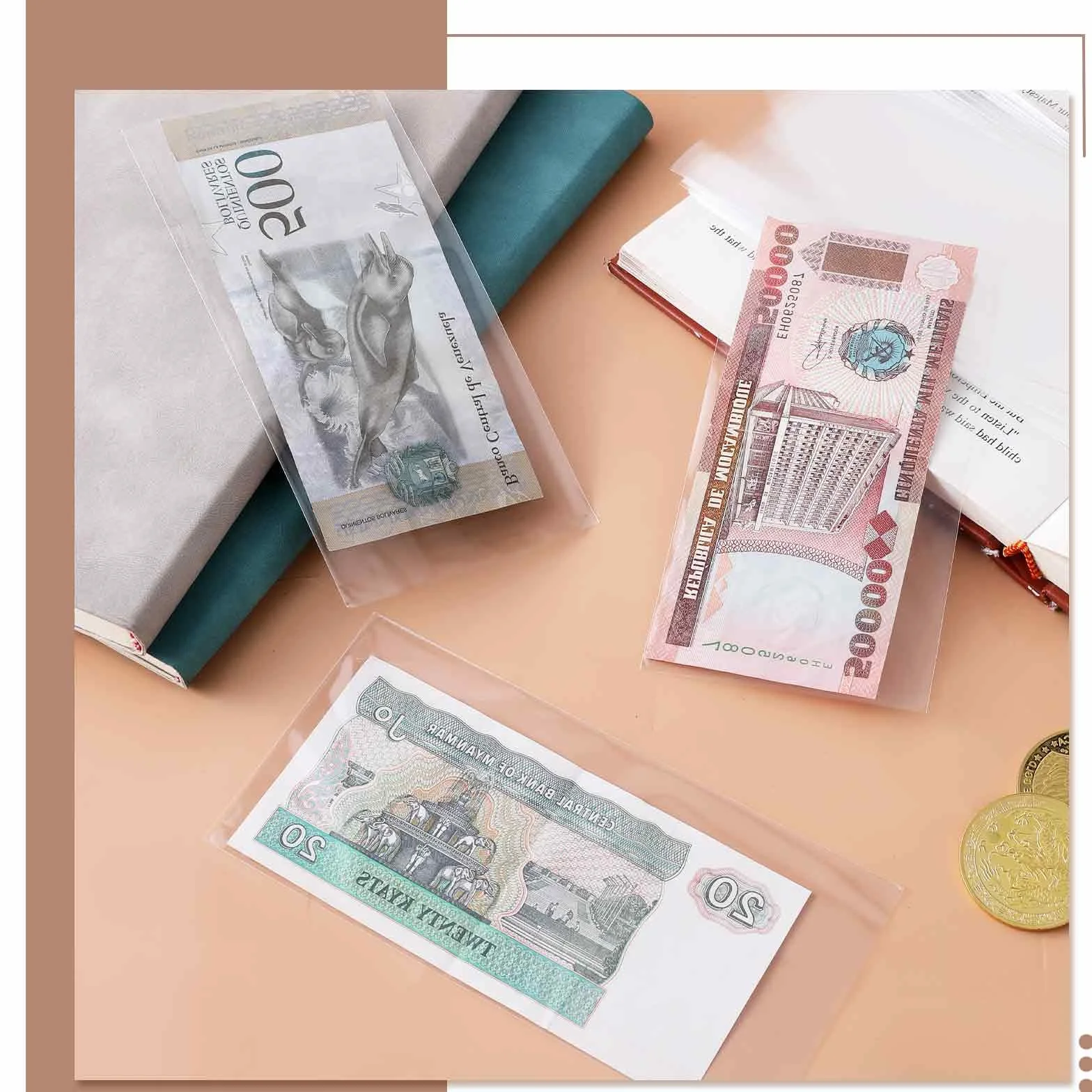 Papierowe etui na banknoty 100 sztuk przezroczyste rękawy do zbierania walut odporne na zarysowania