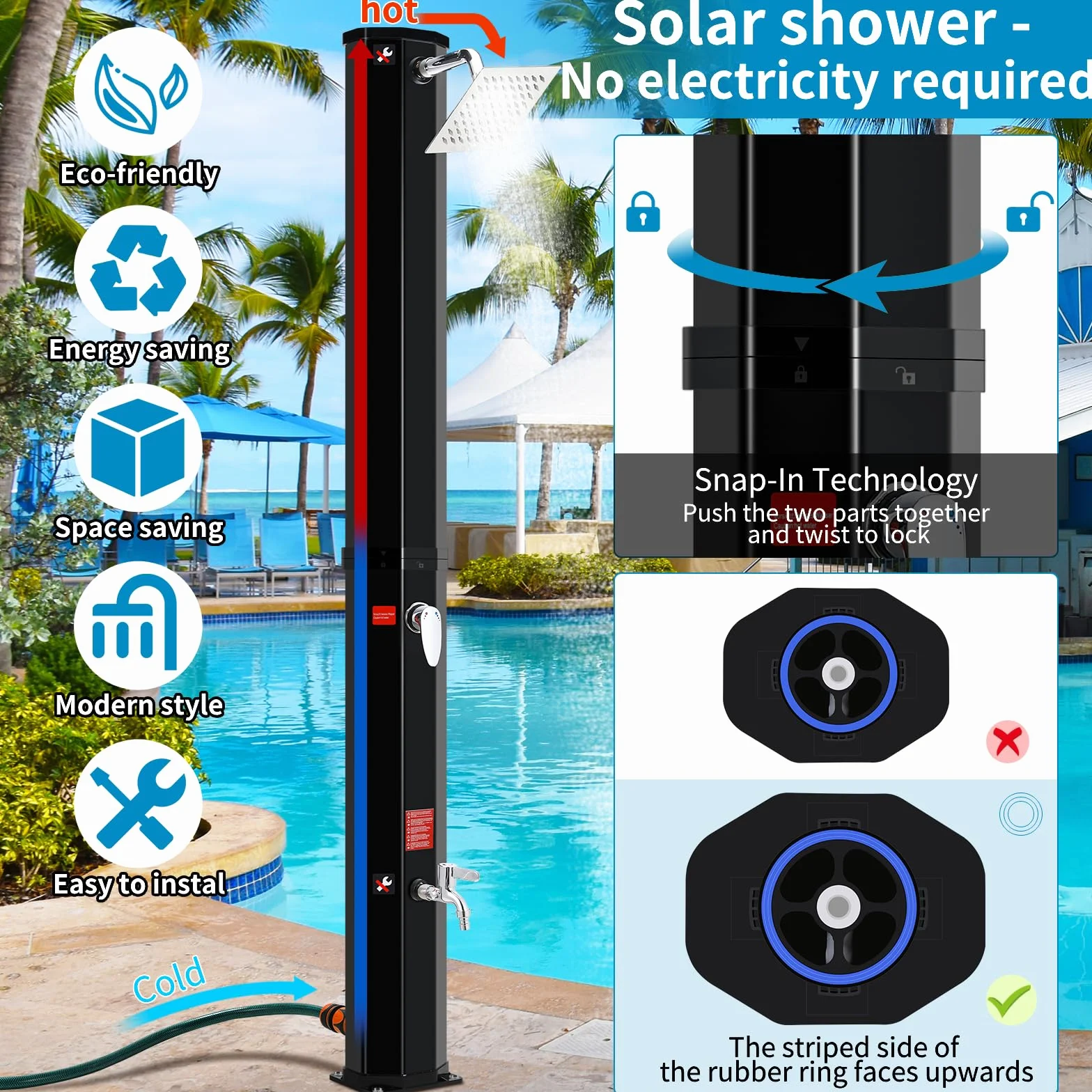 Solarny prysznic ogrodowy 35 l 360° głowica prysznicowa ciepła woda do 60°C