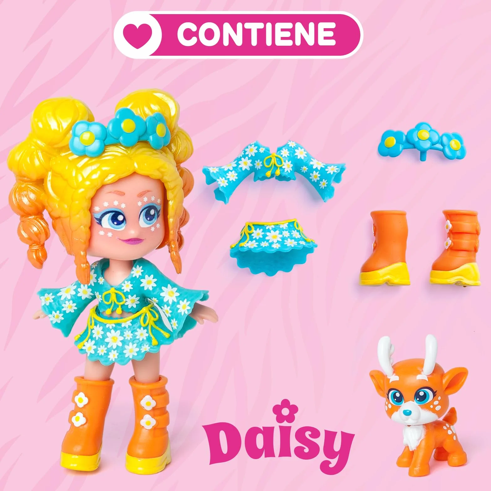 KOOKYLOOS Seria Pet Party DAISY-Kolekcjonerska lalka Daisy z jeleniem zwierzaka. Zawiera lalkę Kookyloos Daisy, 1 zwierzę, modne ubrania i buty oraz 1 akcesoria. 1 lalka, 3 różne twarze!