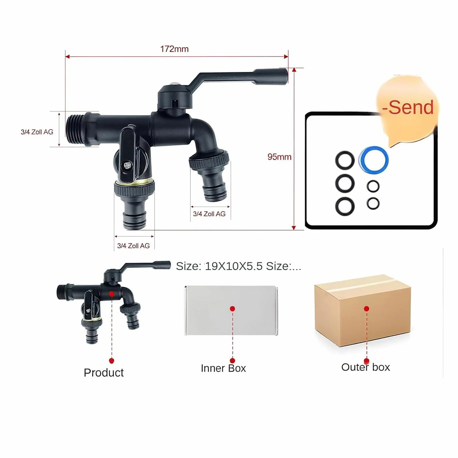 Kran zewnętrzny 3/4 cala mosiądz ogrodowy podwójny czarny zawór kulowy odporny na mróz