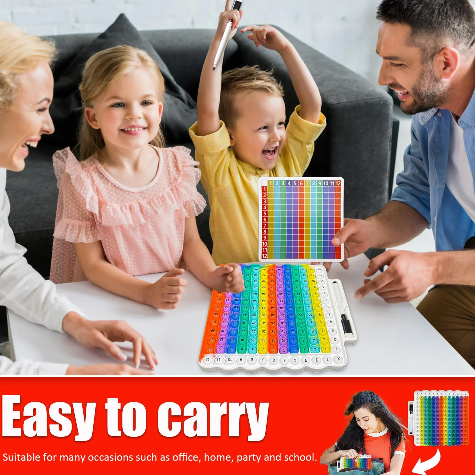 Popit Fidget Toys, Popet Zabawka, Popit Zabawka do Nauki Mnożenia, Zabawki Pop z Kartami Matematycznymi i Wymazywalnymi Długopisami, Zabawki Dla Dzieci i Dorosłych z Autyzmem