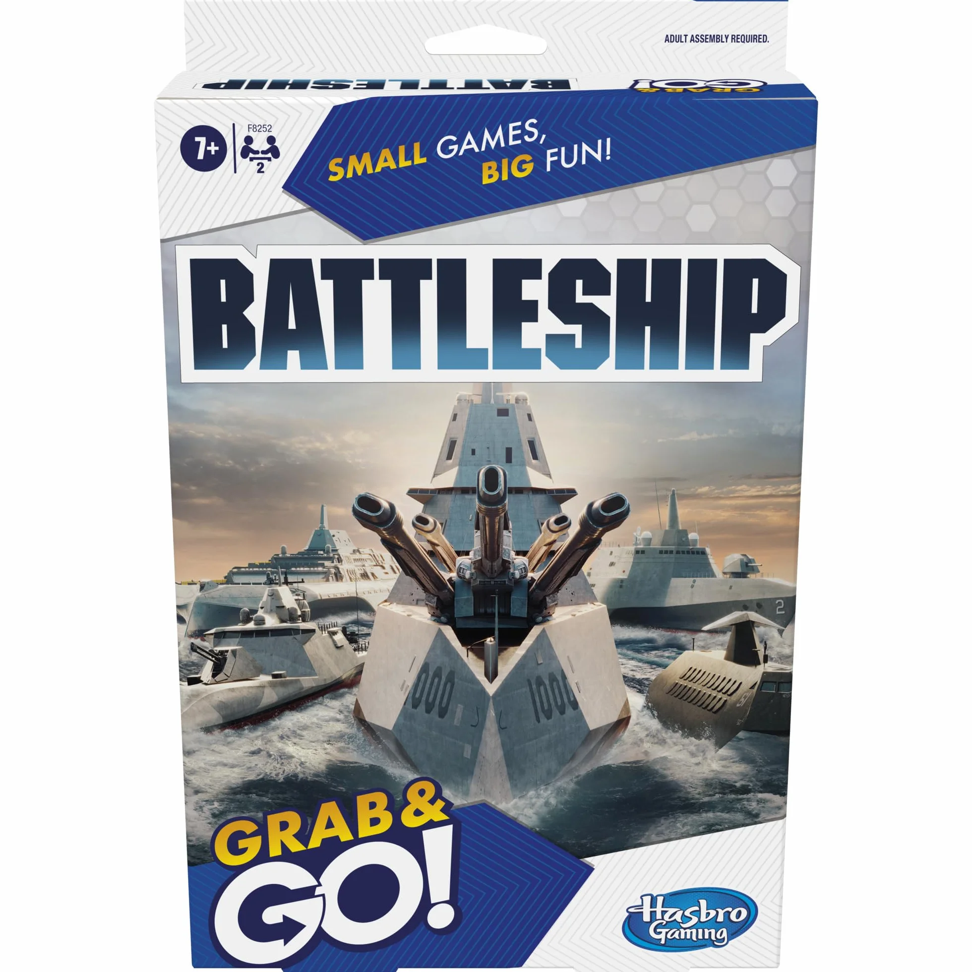 Hasbro Gaming Battleship gra strategiczna, zabawki podróżne dla dzieci, przenośna zabawa dla 2 graczy, grab and go, wiek 7+
