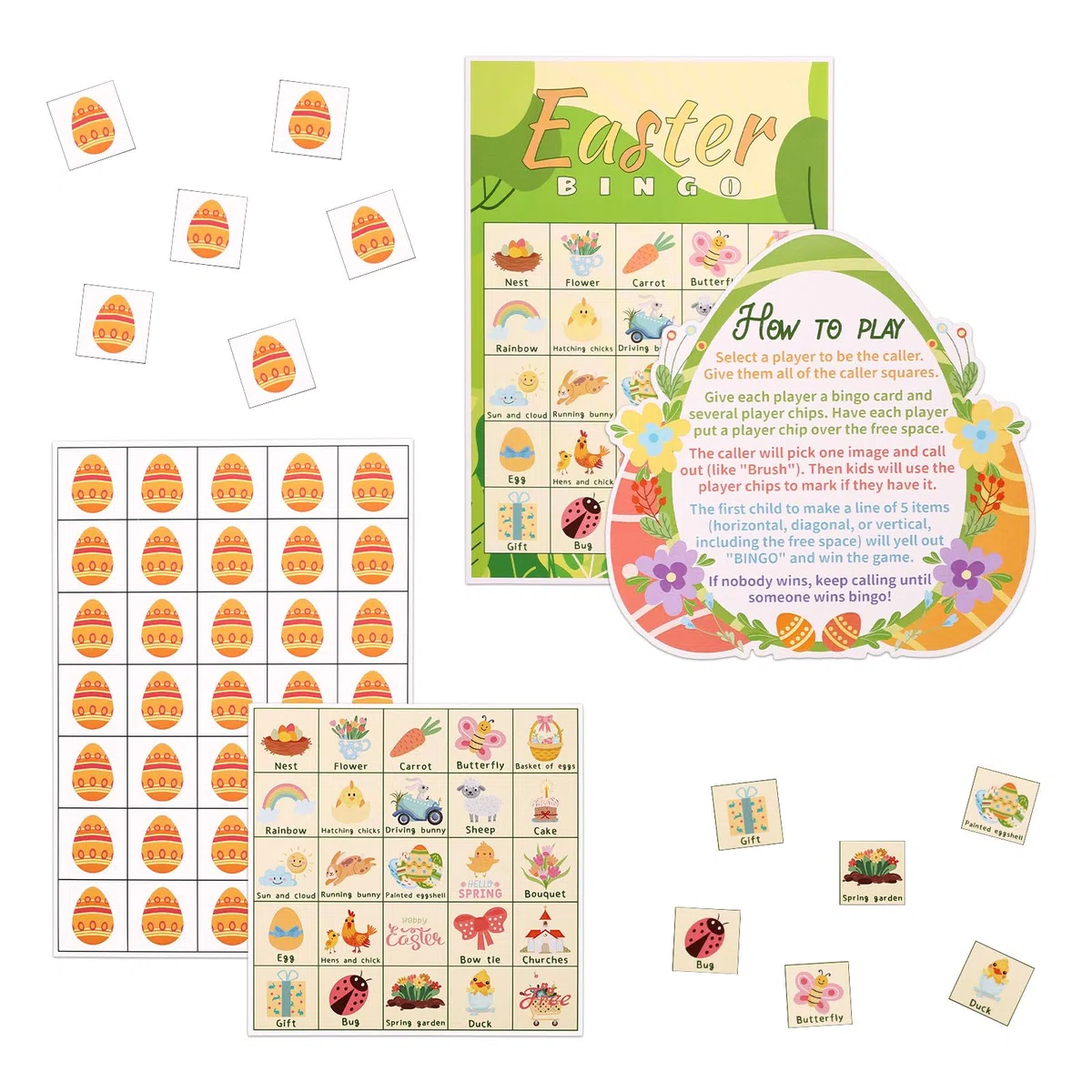 Zestaw Gry Bingo Wielkanocne 24 Graczy, 24szt Karty Gry Bingo Wielkanocne z Kartą Wezwaniem Jajkiem Wielkanocnym Oraz Instrukcją Obsługi Zajęcia Całej Zabawne Imprezę Dzieci Dorosłych