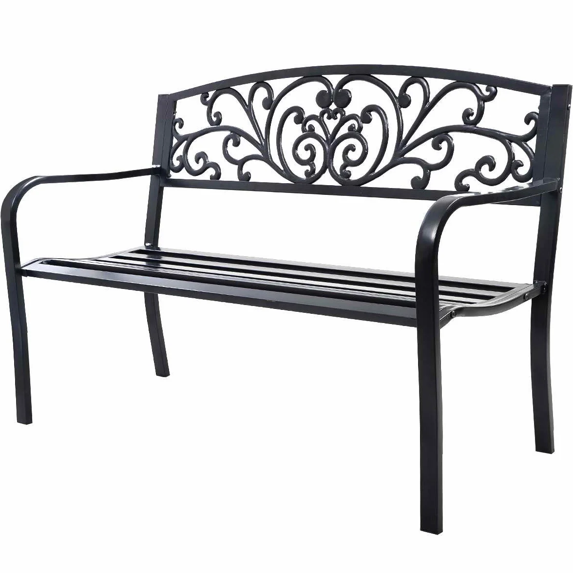 COSTWAY Ławka ogrodowa metalowa żeliwna 2-3 osobowa z oparciem i podłokietnikami 127 x 60 cm