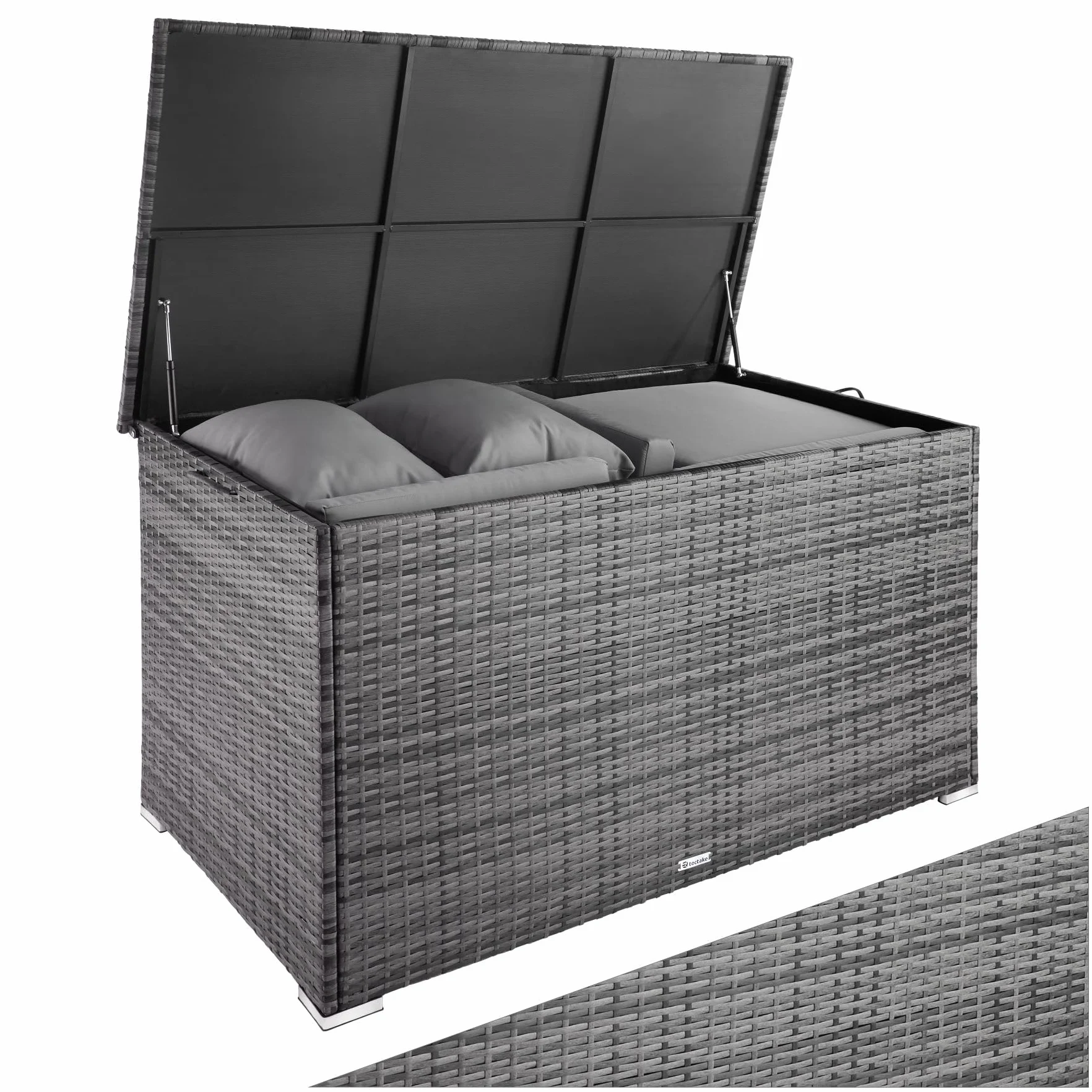 tectake Skrzynia Ogrodowa z Technorattanu 750 litrów 145 x 82,5 x 79,5 cm Szary