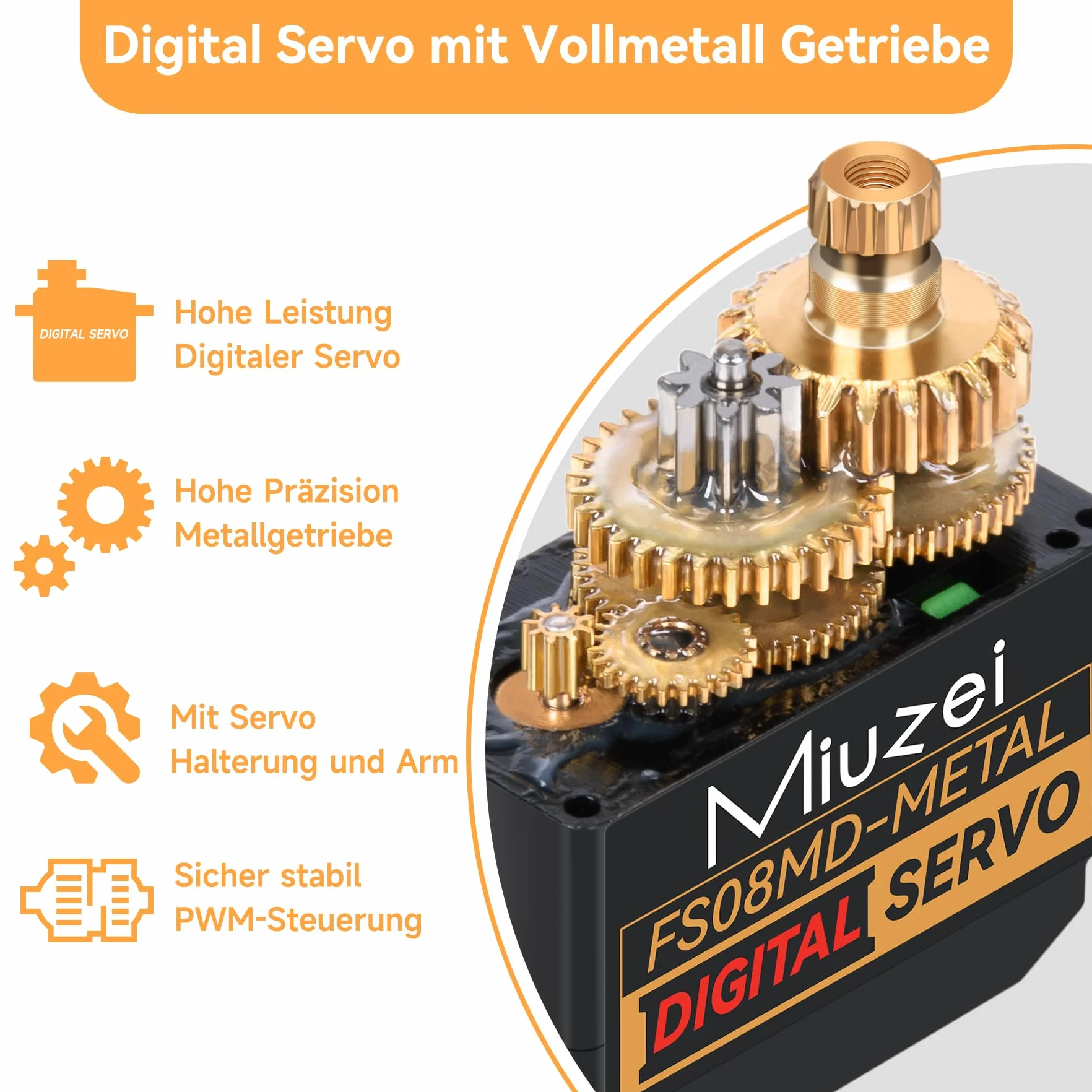 Miuzei Mini serwo RC cyfrowy serwomotor z metalową przekładnią do samochodu 1/24 SCX24 AX24 Car Boot Robot ramię 5 V 180 stopni mikro silnik serwo kierownicy z uchwytem, rogiem mocującym i kablem 25