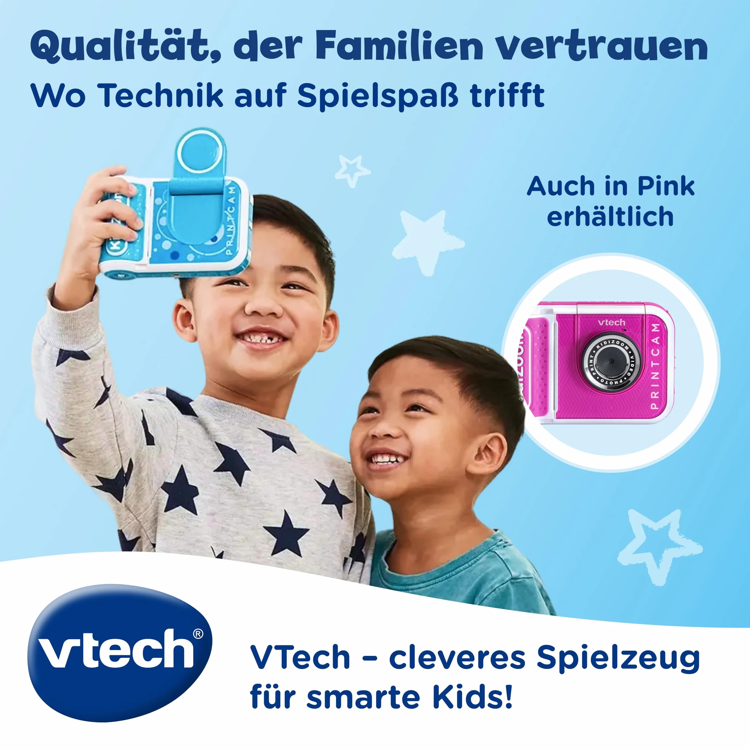 Vtech KidiZoom Print Cam niebieska – aparat dla dzieci z funkcją drukowania, selfie i wideo, efektami, graniem itp. dla dzieci w wieku 4-12 lat
