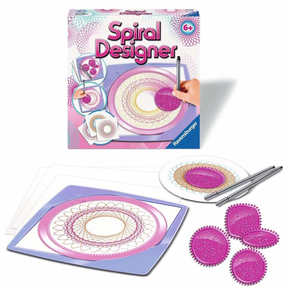Ravensburger Spiral-Designer Girls 29027, Zeichnen lernen für Kinder ab 6 Jahren, Zeichen-Set mit Schablonen für farbenfrohe Spiralbilder und Mandalas