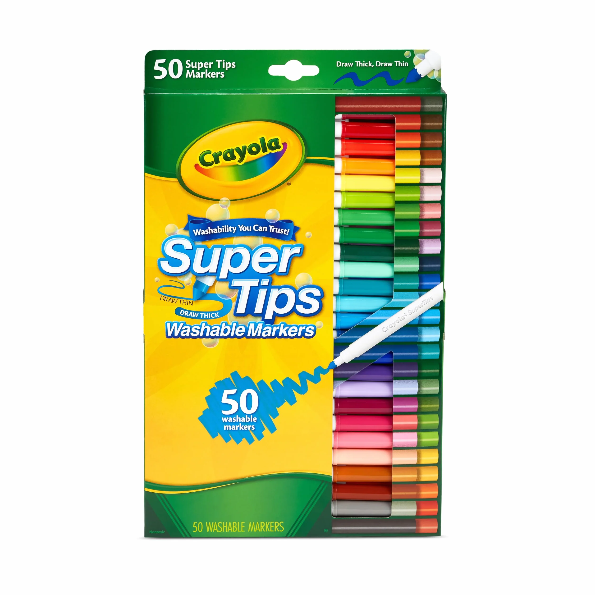 Crayola SuperTips – Zmywalne markery z końcówką stożkową, 50 kolorów, do rysowania, bullet journaling i letteringu, 7555