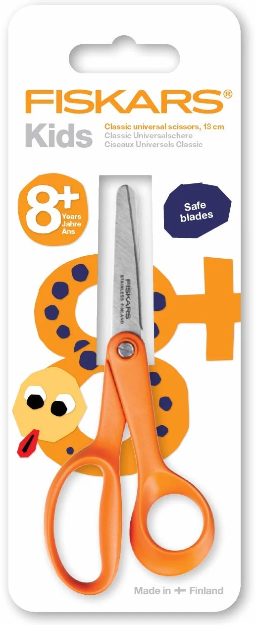 Fiskars Nożyczki dziecięce, od 8 r.ż, Długość: 13 cm, Dla praworęcznych, Ostrze ze stali nierdzewnej/uchwyty z tworzywa sztucznego, Pomarańczowe, Classic, 1005166
