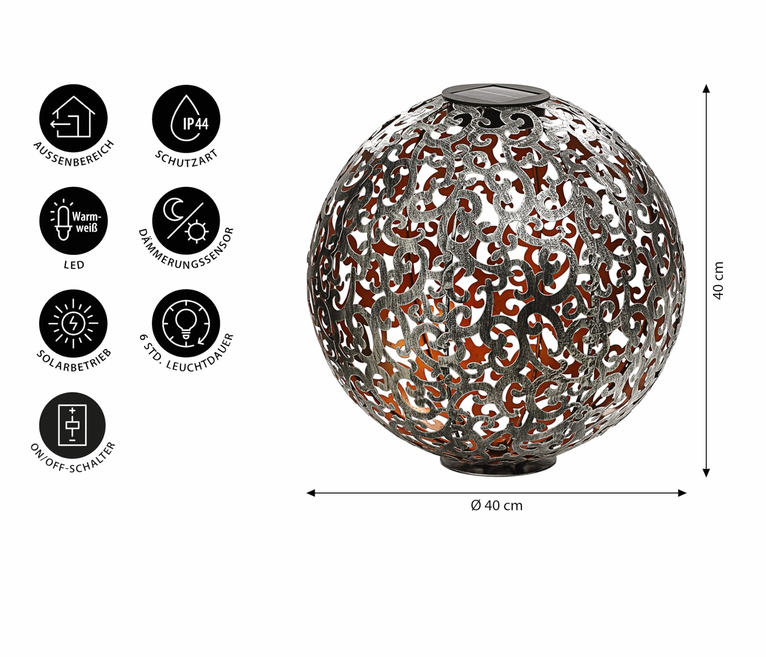 Dehner Kula solarna Luanda Ø 40 cm metal srebrna miedź