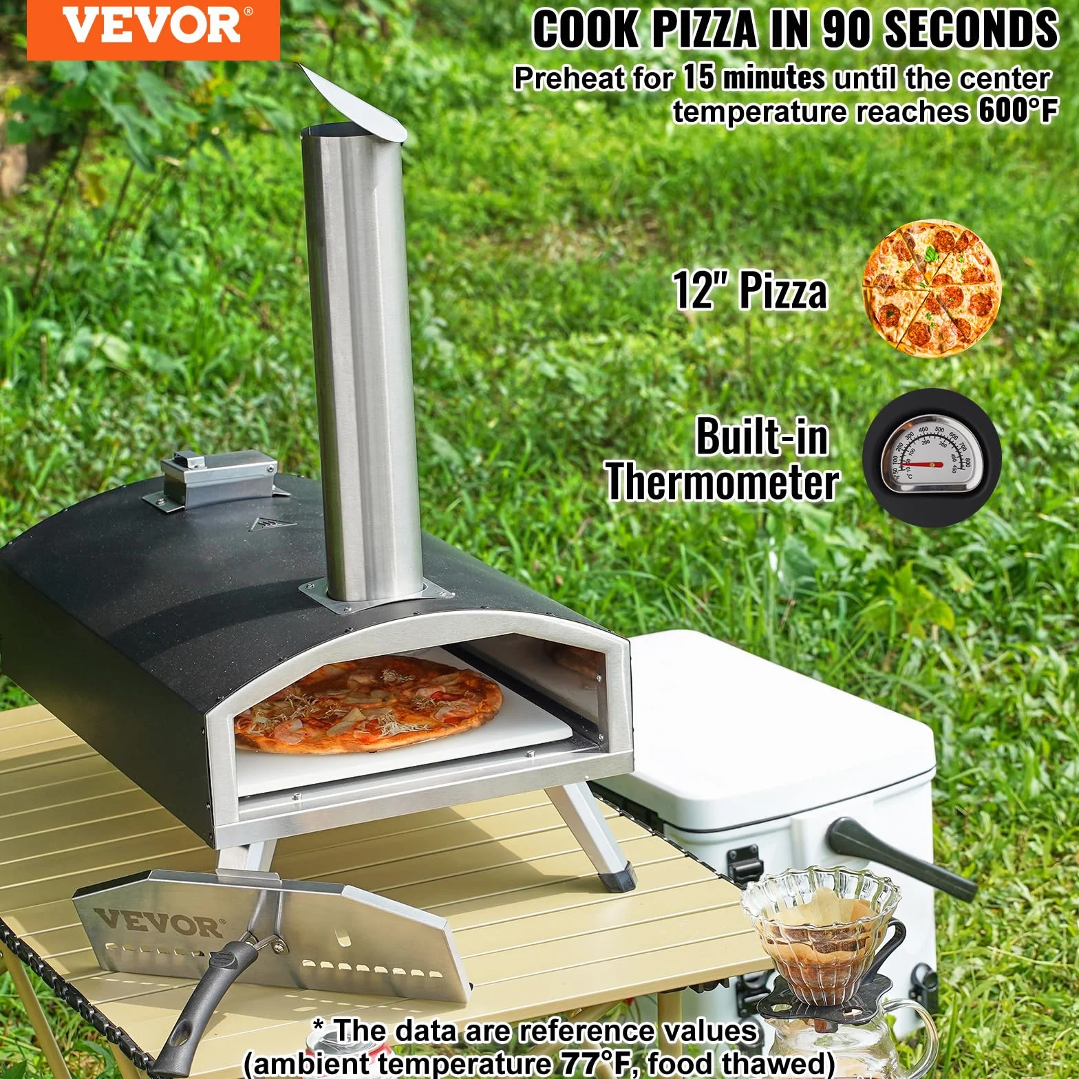 VEVOR Przenośny piec do pizzy 30 cm pellet węgiel drzewny potrójny grill żelazny z kamieniem i pokrowcem