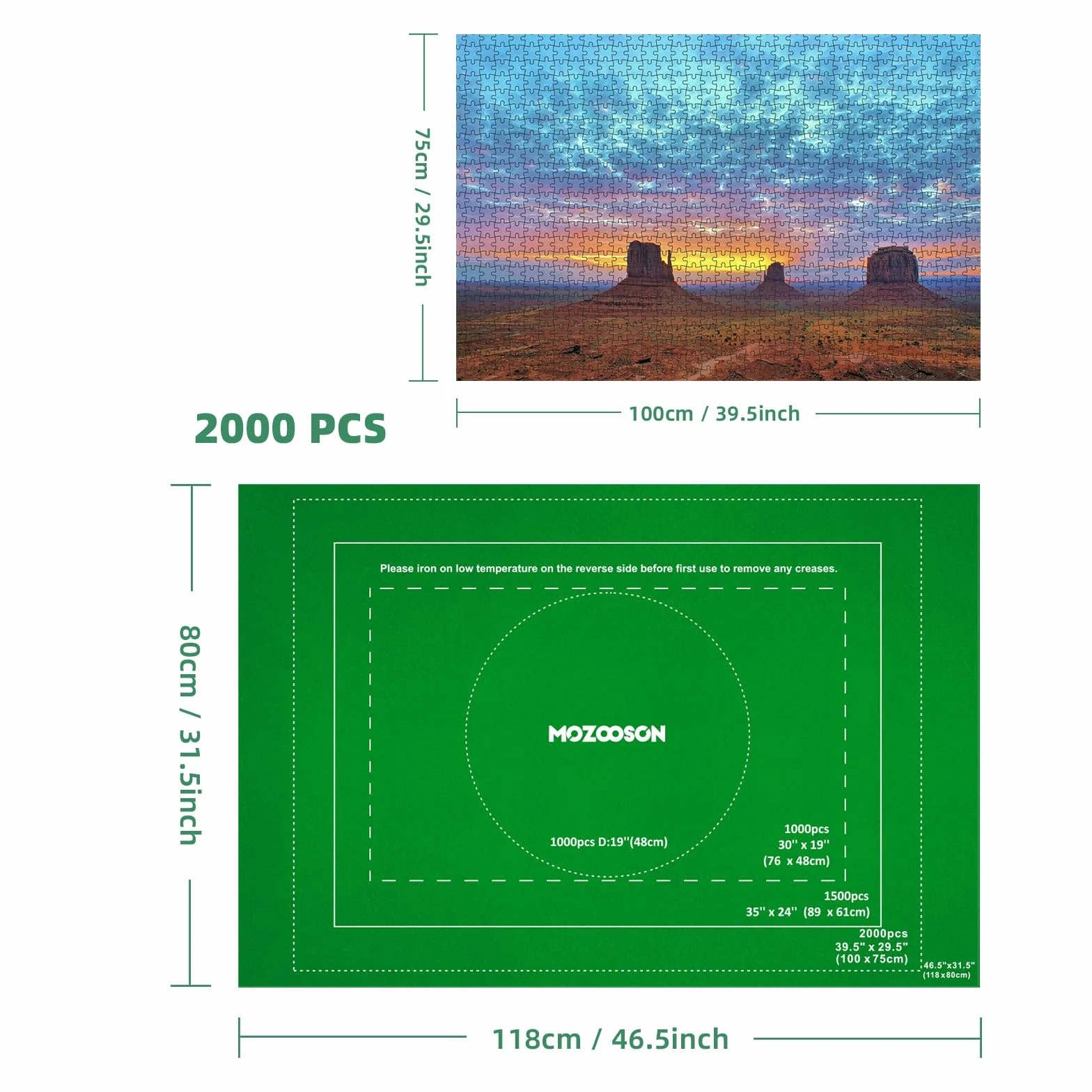 MOZOOSON Mata do puzzli, mata do przechowywania do 1000, 1500, 2000 sztuk, rolka filcowa z 6 sorterami puzzli, torba podróżna dla dorosłych i dzieci, H2000
