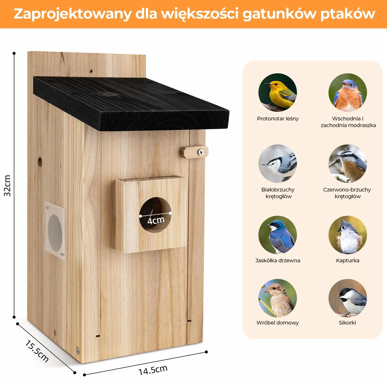 RAINBEAN Budka lęgowa z kamerą 4 miliony pikseli, obserwacja ptaków w czasie rzeczywistym
