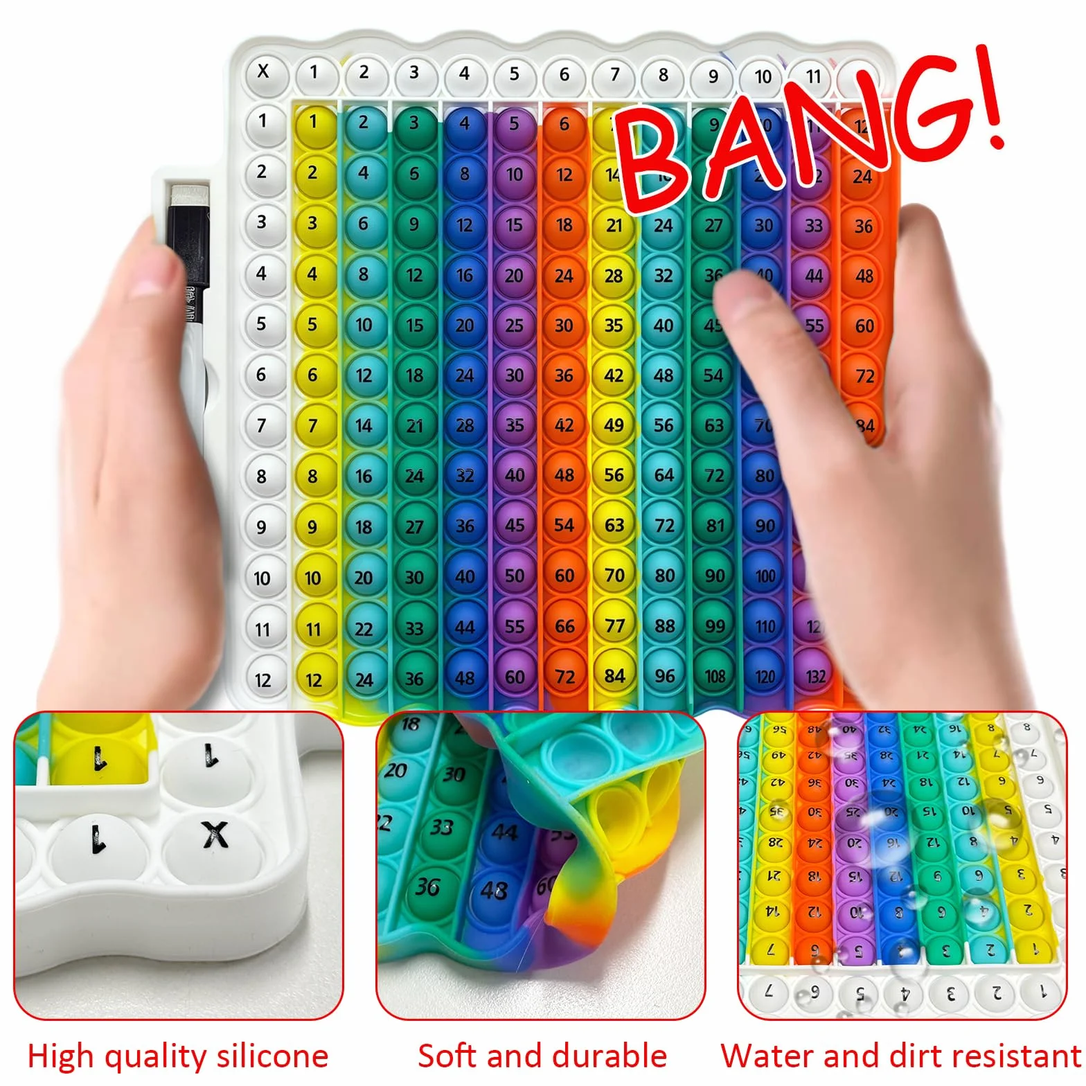 Popit Fidget Toys, Popet Zabawka, Popit Zabawka do Nauki Mnożenia, Zabawki Pop z Kartami Matematycznymi i Wymazywalnymi Długopisami, Zabawki Dla Dzieci i Dorosłych z Autyzmem