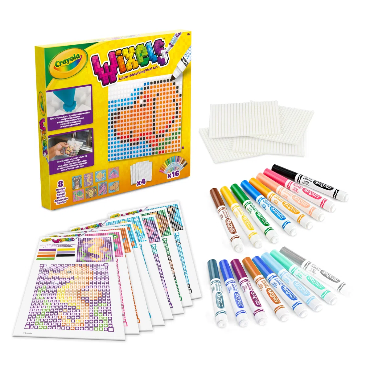 CRAYOLA Wixels zestaw do aktywności zwierząt, absorbujący kolory, zestaw sztuki pikselowej, zawiera markery i łatwe do naśladowania przewodniki kolorów, dla dzieci w wieku od 6 lat
