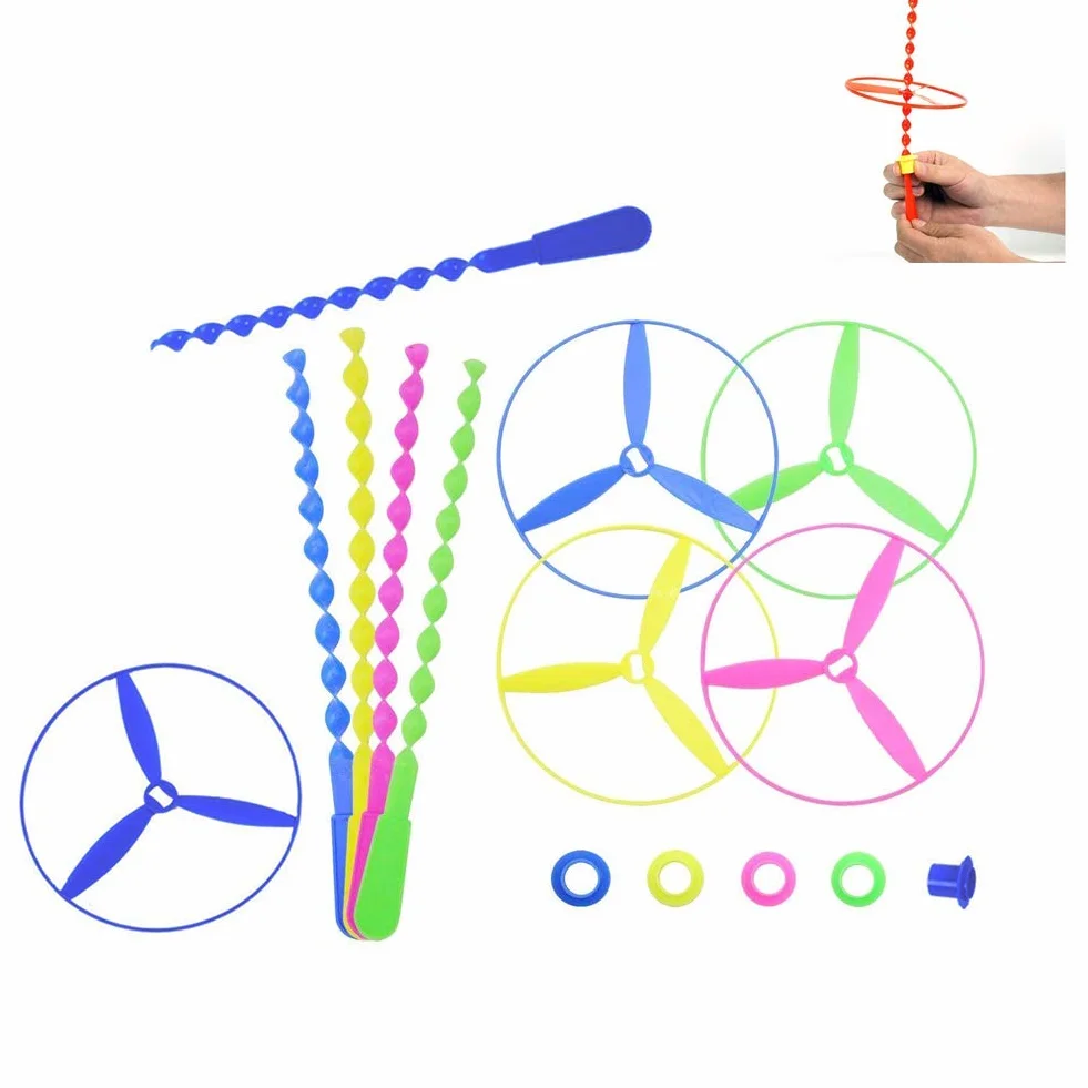 YUEMING 10 szt. Twisty Pull String Spodki, helikoptery wirujące latające dyski, zabawki edukacyjne dla dzieci (motyw ważki, losowy kolor)