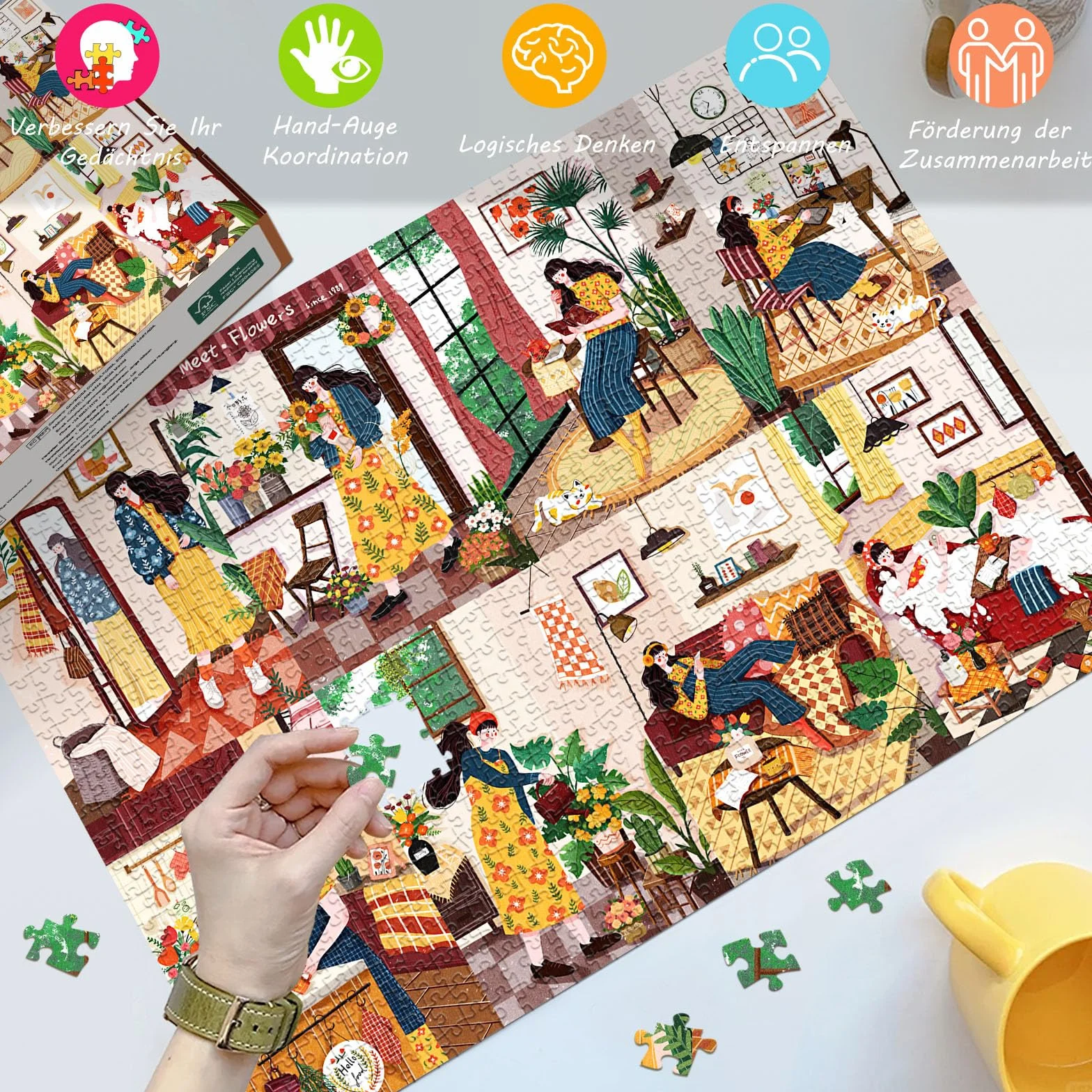 HUADADA Puzzle 1000 elementów puzzle 1000 elementów sklep z deserami dla dorosłych klasyczne puzzle prezent (relaksujący dzień)
