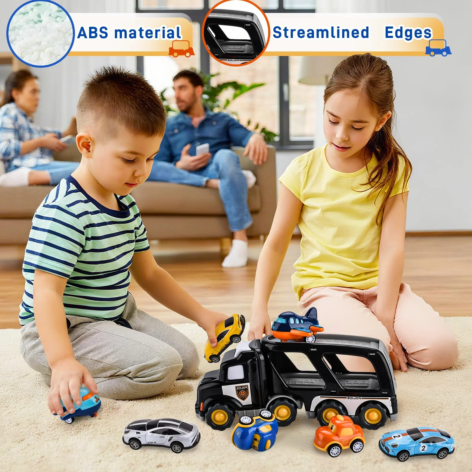Zestaw Zabawek 8w1 Auto Ciężarówka Transporter z Światłem i Muzyką dla Chłopców i Dziewczynek 1 2 3 4 5 lat, Idealna Toy Gift na Urodziny, Dzień Dziecka, Święta