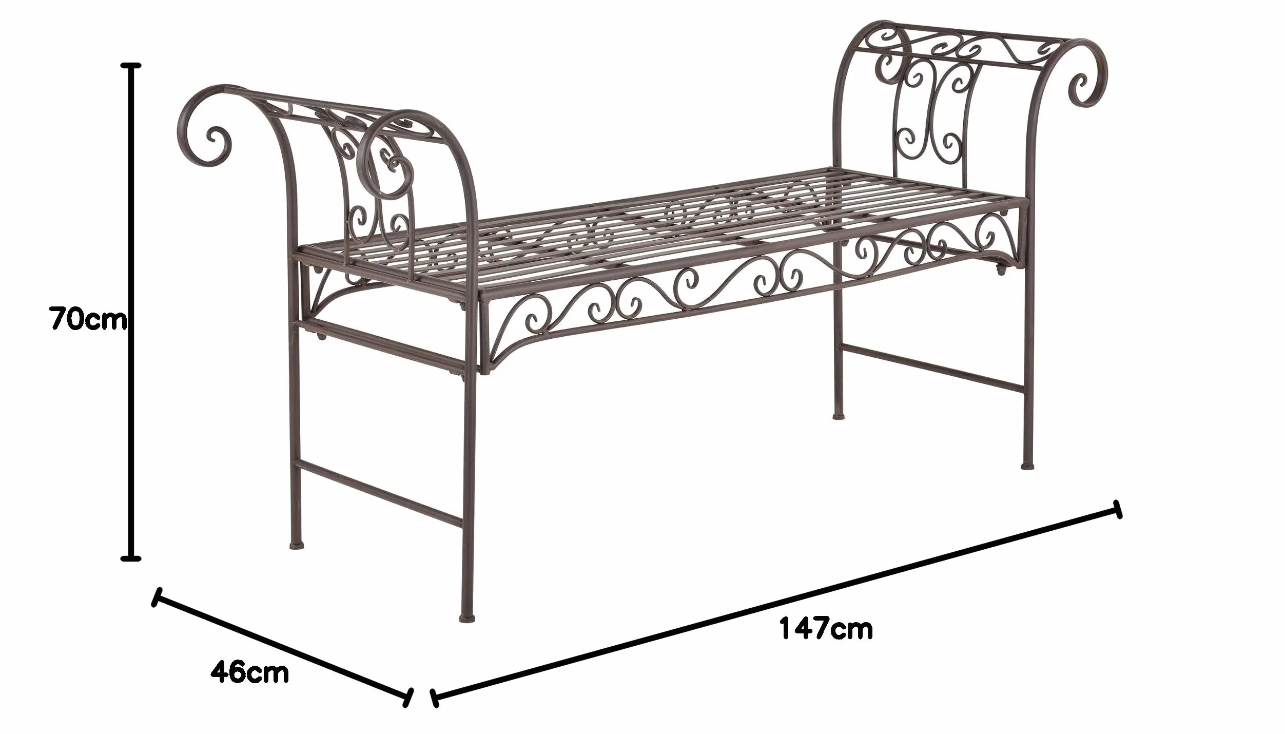 Ławka ogrodowa Cossila 70 x 147 x 46 cm metalowa stal szlachetna brąz 200 kg