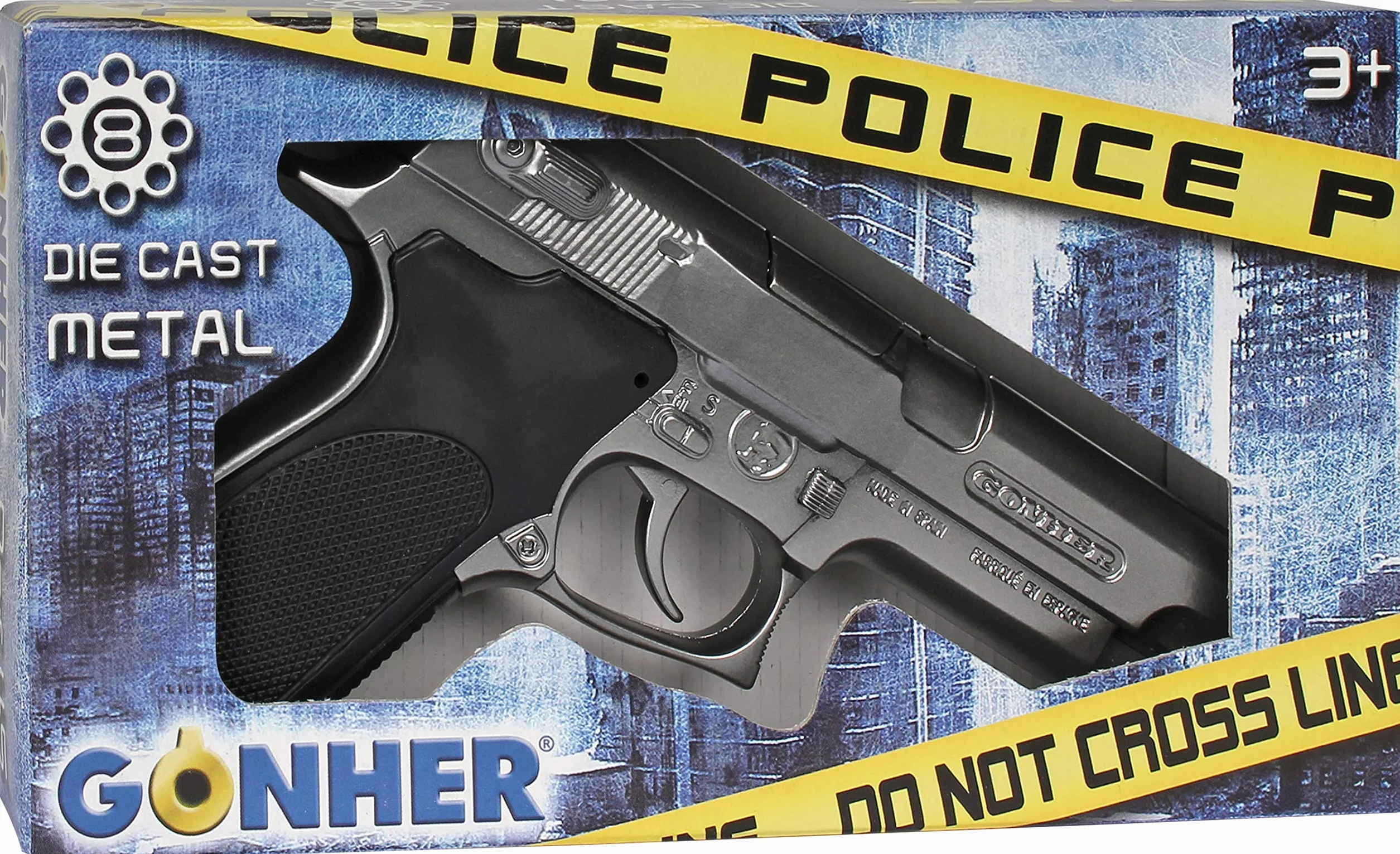 Fancy dress warehouse Gonher — 8-strzałowy pistolet policji Agniecenia, kolor metalu (45/0)