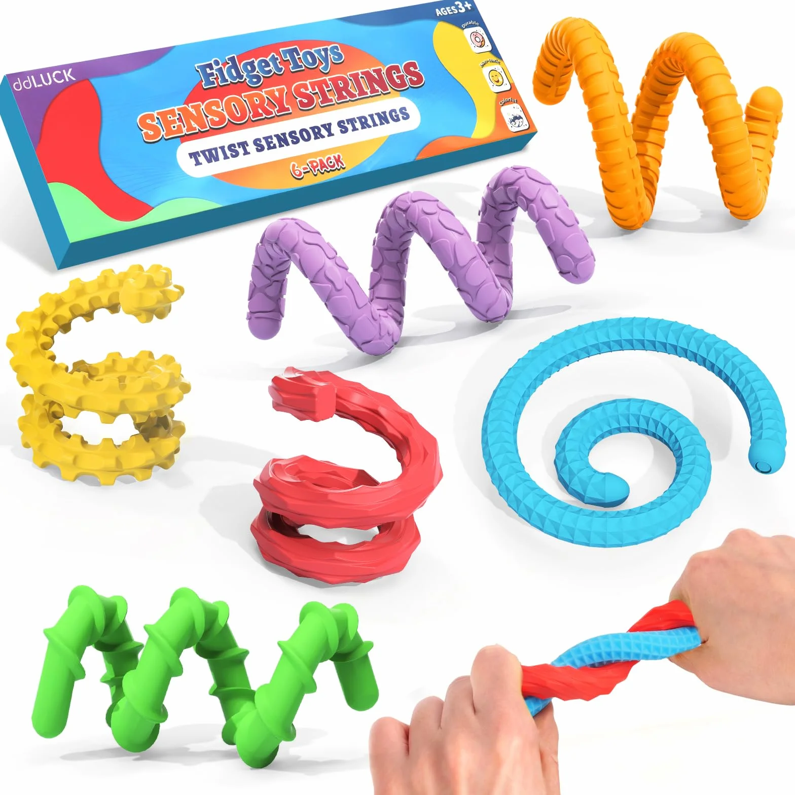 ddLUCK Fidget Toys Silikon Sensory Stick, sensoryczne zabawki dla osób z ADHD, antystresowe, autyzm, redukcja stresu, sensoryczne zabawki podróżne dla dzieci od 3 lat i dorosłych (6 szt.)