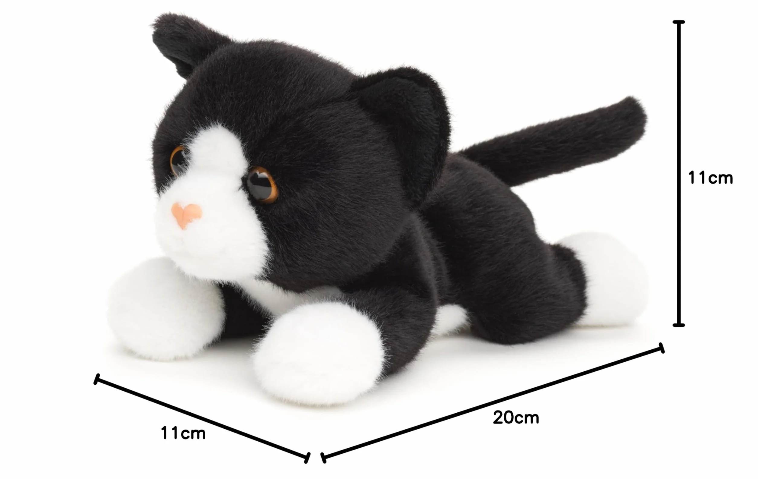 Uni-Toys - Kot czarno-biały, leżący - 20 cm (długość) - pluszowa zabawka, przytulanka