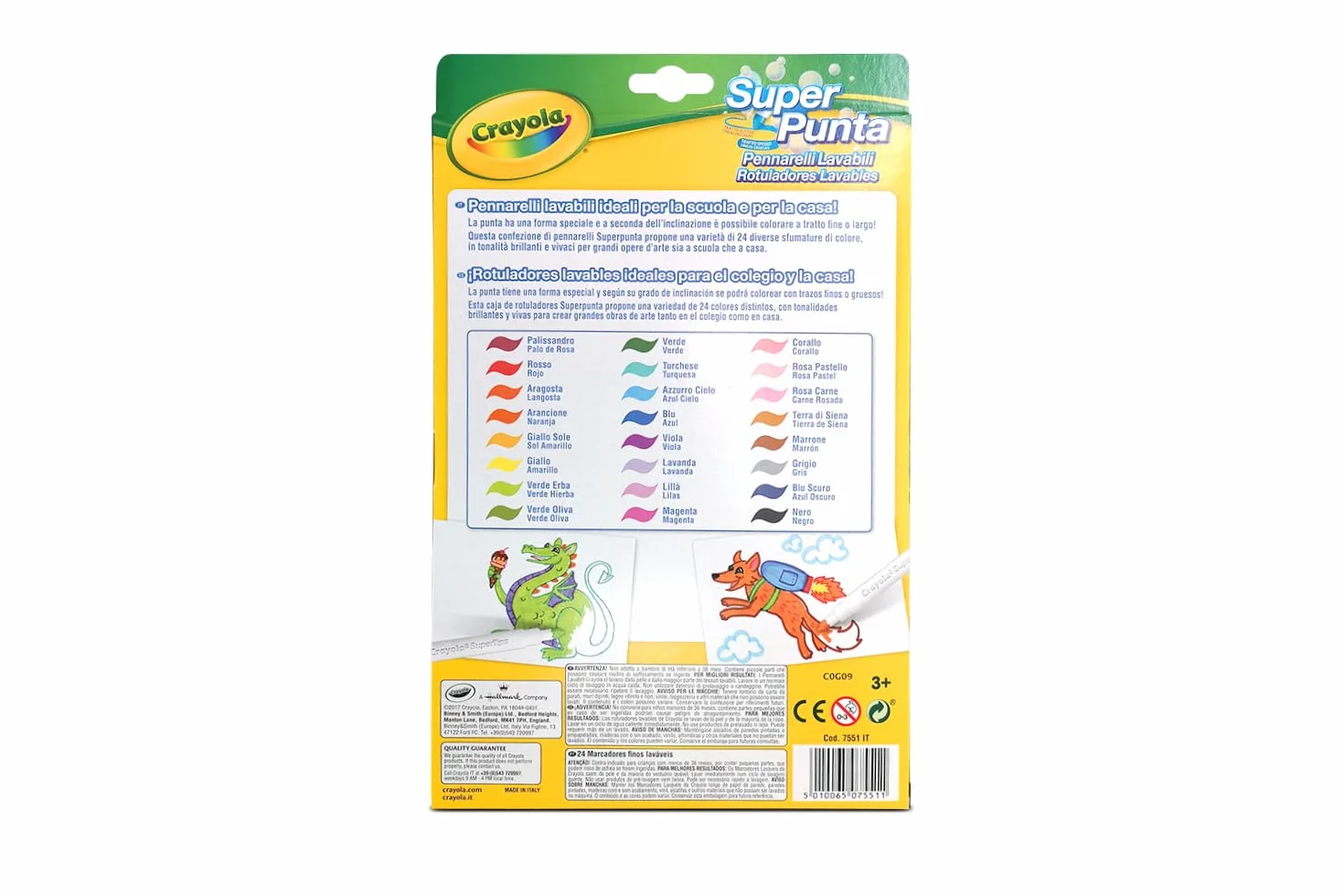 Crayola - Super Tips, Markery zmywalne średniopunktowe, zestaw 24 sztuk, do szkoły i do zabawy, różne kolory, 7551