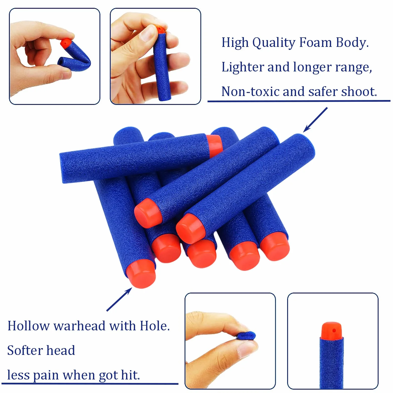 YAAVAAW Zestaw 100 sztuk 7,2 cm niebieskie rzutki do wkładu x strzały piankowe rzutki do Nerf N-strike Elite Series Blasters Kids Nerf Toy Gun Bullets rzutki wkład