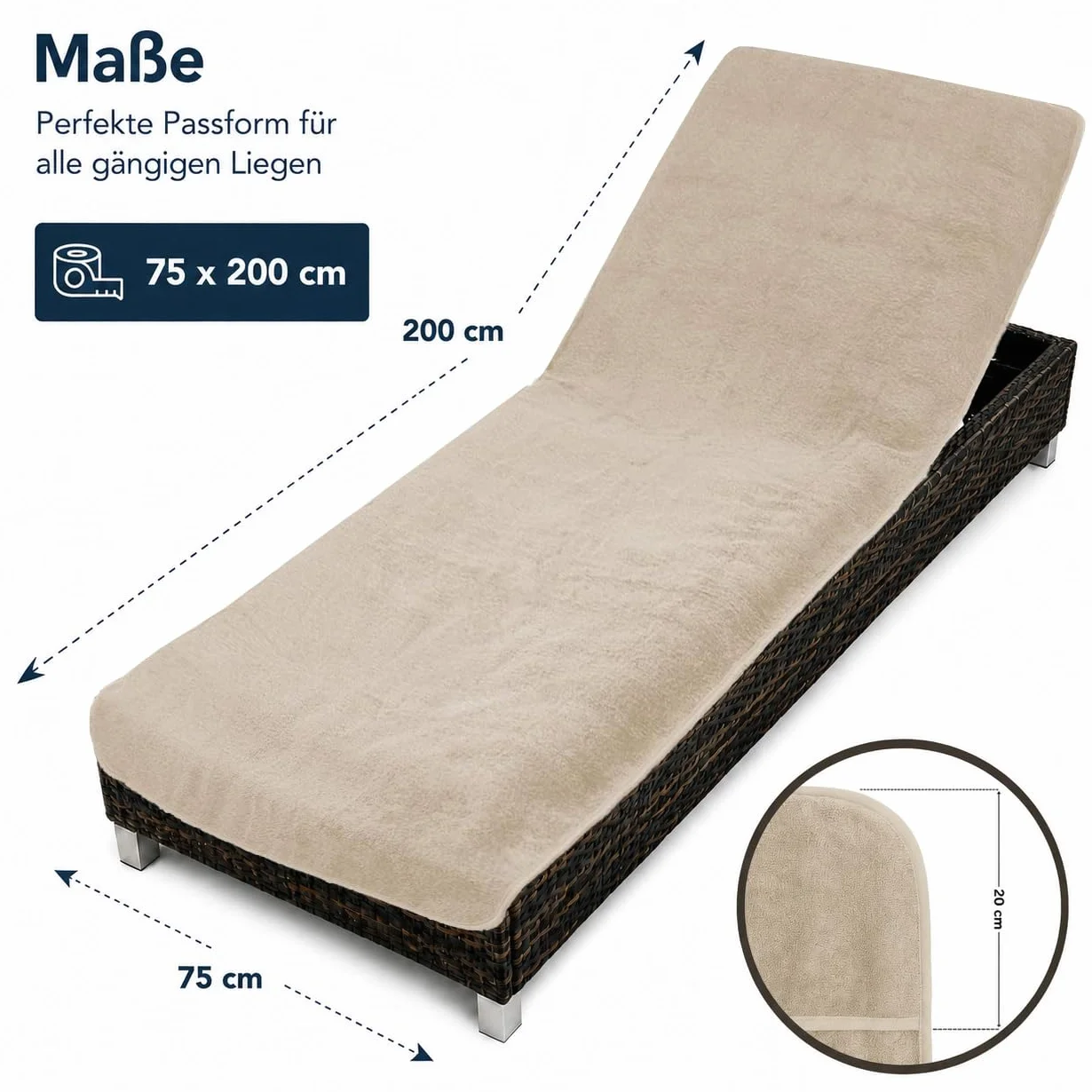 Ręcznik XL do opalania Pokrowiec ochronny na poduszkę leżak ogrodowy 100% bawełna 75 x 200 cm szarobrązowy/szary