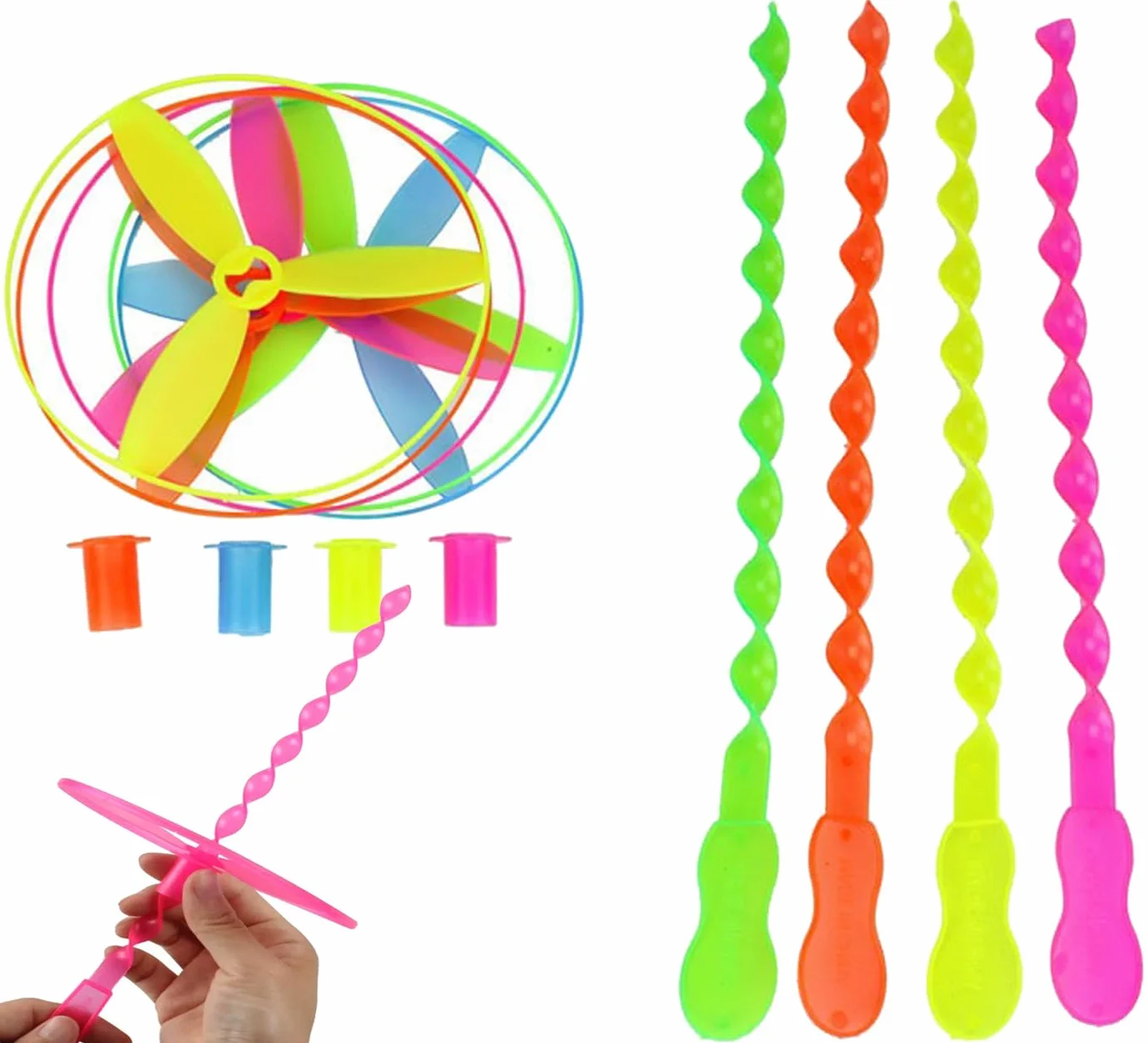 YUEMING 10 szt. Twisty Pull String Spodki, helikoptery wirujące latające dyski, zabawki edukacyjne dla dzieci (motyw ważki, losowy kolor)