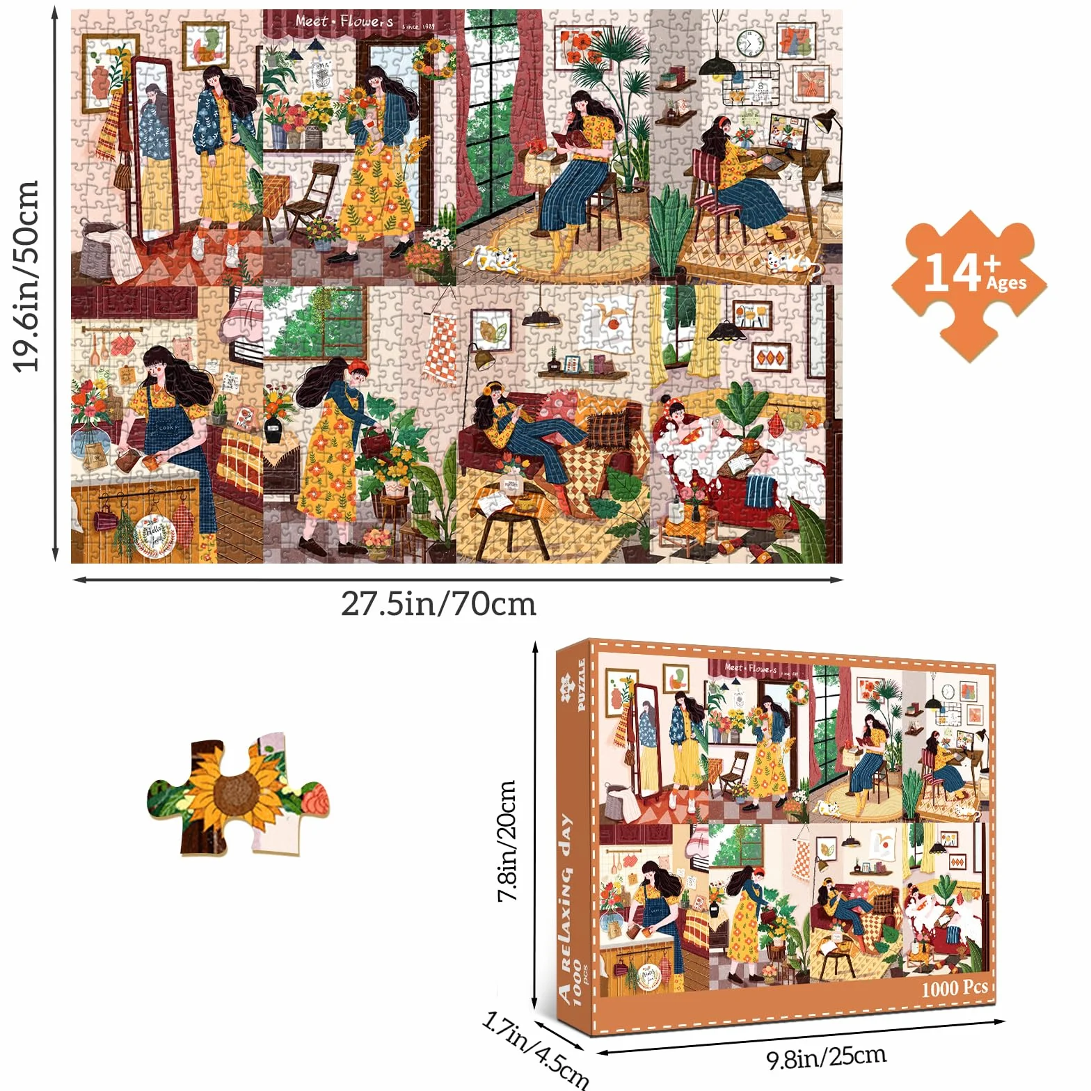 HUADADA Puzzle 1000 elementów puzzle 1000 elementów sklep z deserami dla dorosłych klasyczne puzzle prezent (relaksujący dzień)