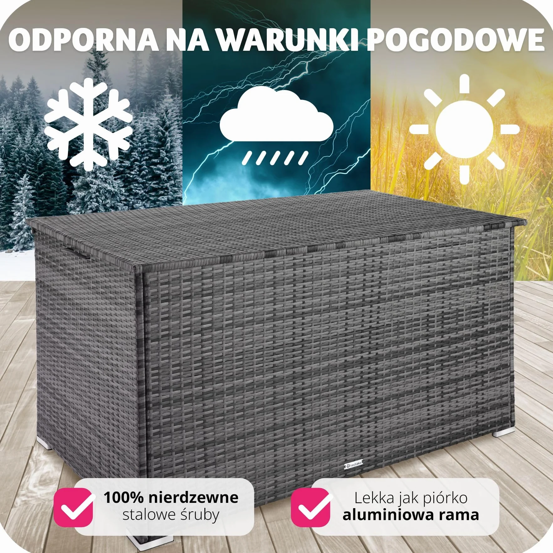 tectake Skrzynia Ogrodowa z Technorattanu 750 litrów 145 x 82,5 x 79,5 cm Szary