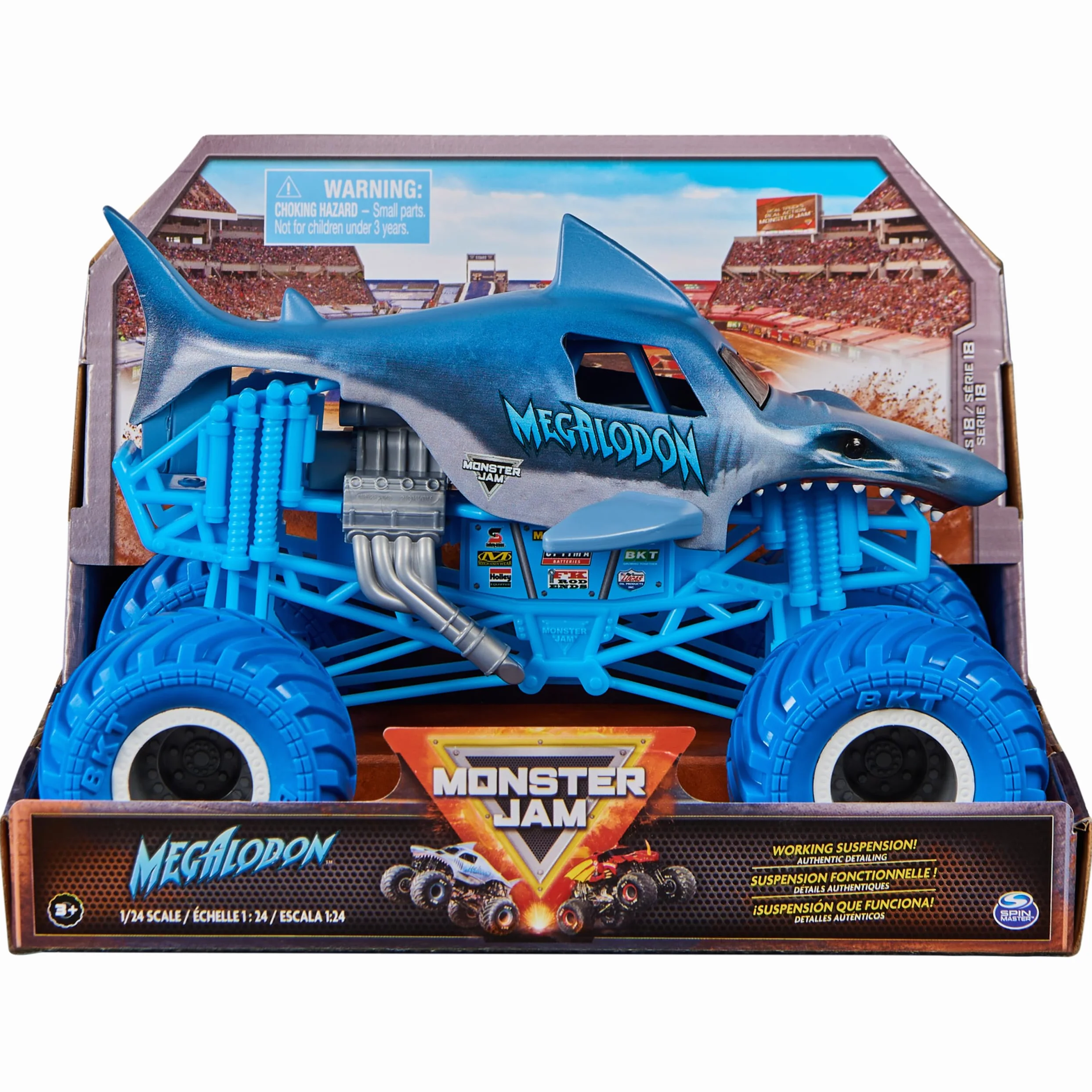 Monster Jam, Oficjalny pojazd Megalodon Monster Truck, odlewany ciśnieniowo pojazd do kolekcjonowania w skali 1:24, zabawka dla dzieci od 3 lat