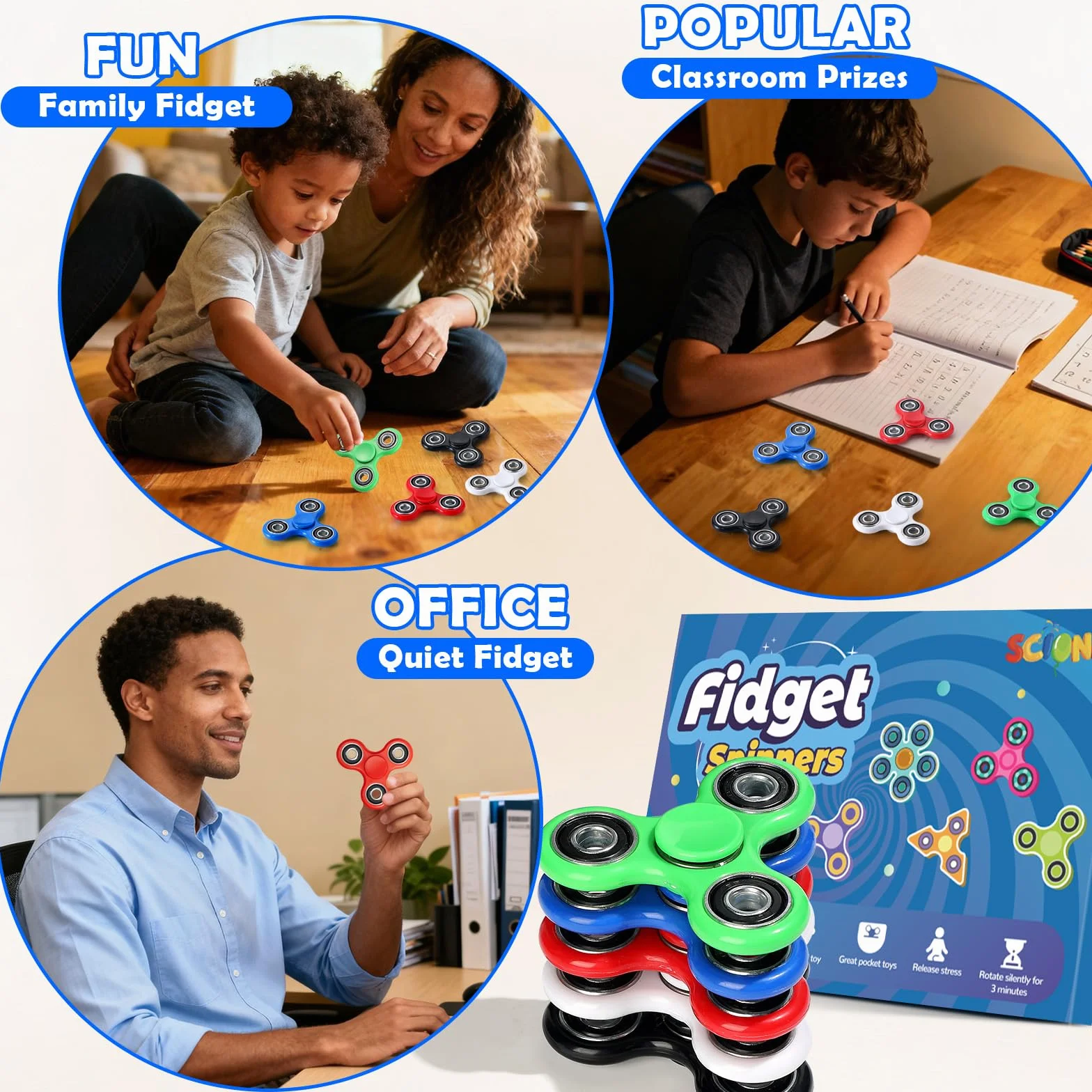 SCIONE Fidget Spinners 5-pak dla dzieci i dorosłych - sensoryczne i antystresowe zabawki Fidget dla dzieci i dorosłych z lękiem, idealne do wypełniania torebek imprezowych, nagrody do gry w