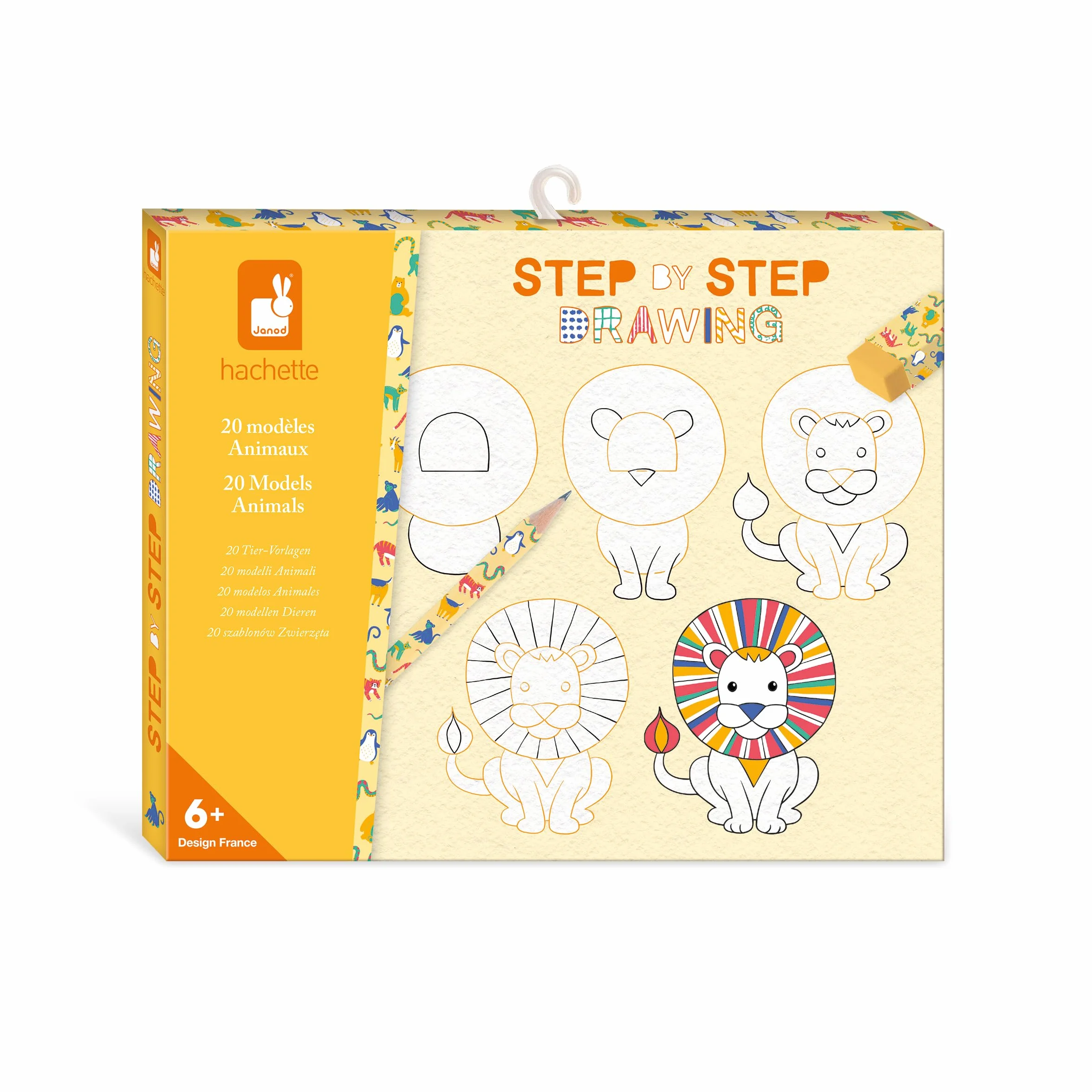 Janod - Step by Step Drawing - Nauka rysowania - 20 modeli zwierzęcych - zestaw do rysowania dla dzieci - nauka rysowania i koncentracji - od 6 lat - J09155