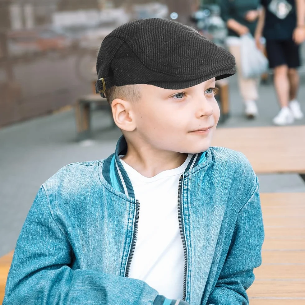 Chłopięcy płaski czepek, szary, na Dzień Weterana, kostium wiktoriański, dla chłopców, vintage, tweedowa czapka dla chłopca na ewakuację w stylu lat 40., wiktoriański występ dzienny dla J