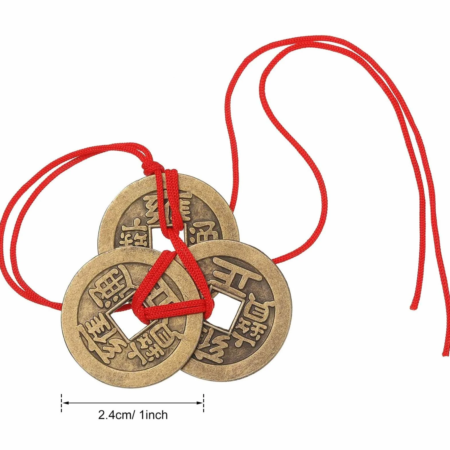 Monety Feng Shui na szczęście z czerwonym sznurkiem 10 sztuk