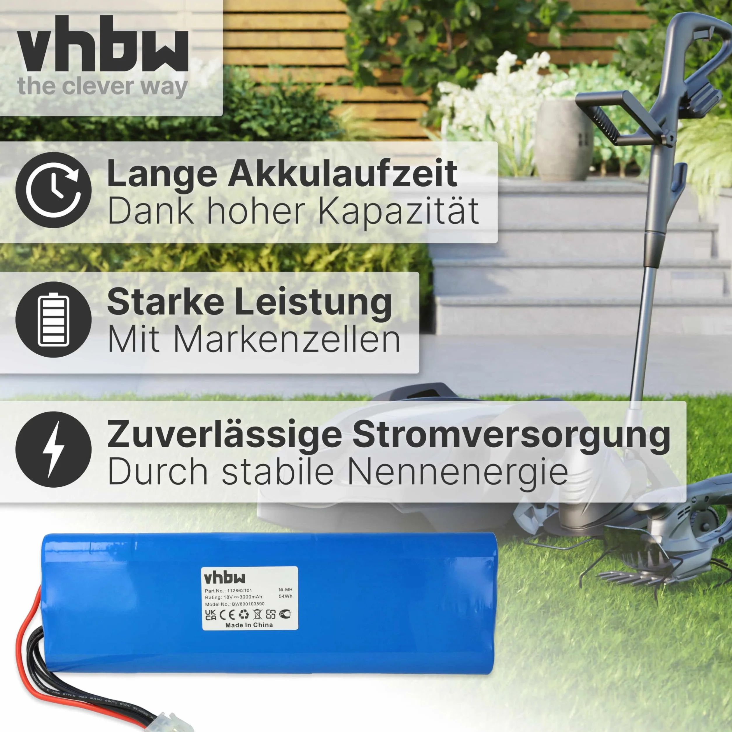 vhbw Akumulator NiMH 3000 mAh 18 V do Husqvarna Automower 210C 220AC 230ACX 260ACX G2