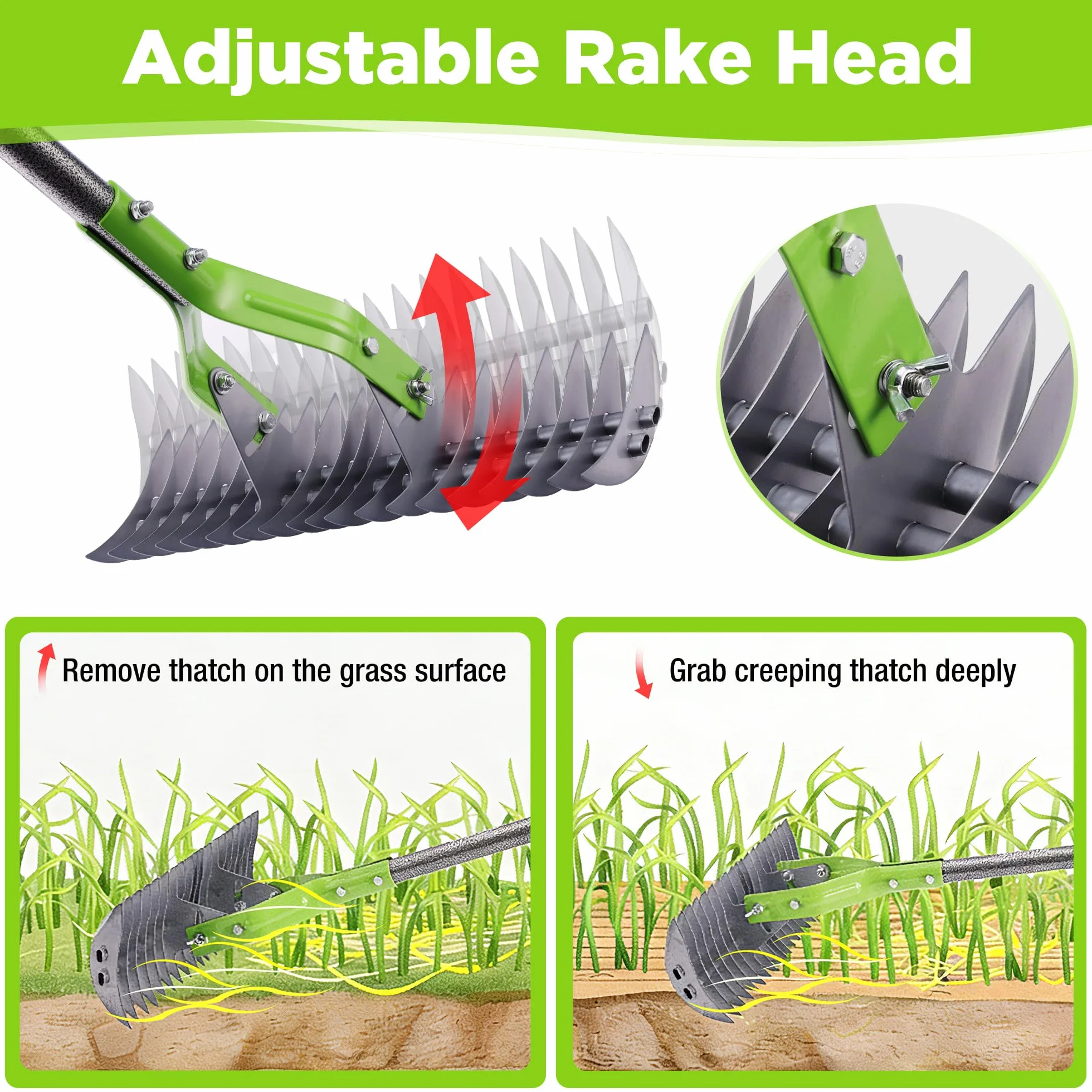 WORKPRO Grabie do liści 38 cm, regulowany uchwyt 102–178 cm, dwustronna głowica
