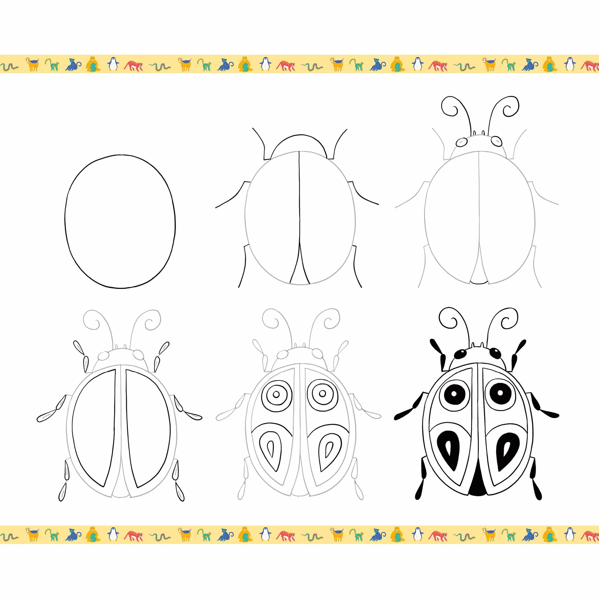 Janod - Step by Step Drawing - Nauka rysowania - 20 modeli zwierzęcych - zestaw do rysowania dla dzieci - nauka rysowania i koncentracji - od 6 lat - J09155