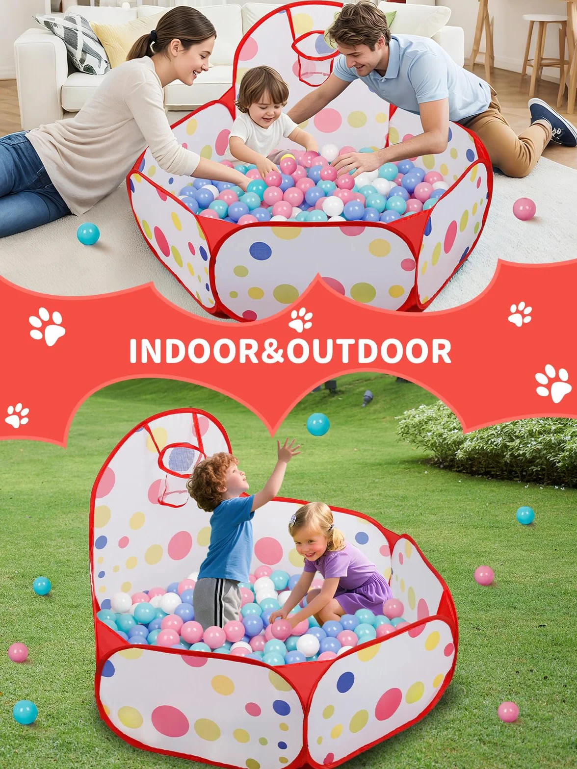 Piłeczka dla dzieci z obręczą do koszykówki, składany, wyskakujący basen z piłeczkami dla dziewczynek, chłopców, mały basen z piłeczkami 120 cm, nie wchodzi w zakres dostawy, czerwona kropka