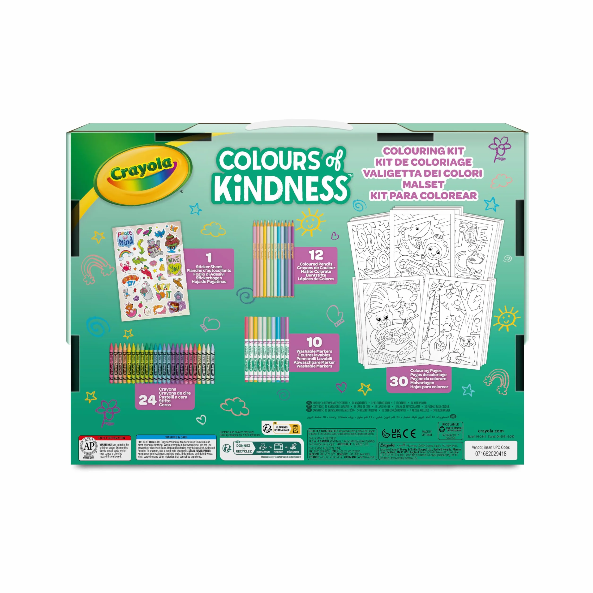 Crayola - Colours of Kindess, walizka, 70 sztuk +, markery, kredki woskowe, ołówki, arkusze kolorowanki, naklejki, kreatywny prezent dla dzieci i dziewcząt, od 4 lat, 04-2941