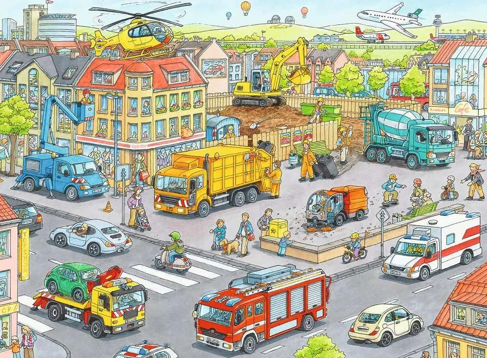 Ravensburger Puzzle 10558 Pociąg W Mieście 100 Elementów Puzzle Dla Dzieci (10558) Unikalne Elementy, Technologia Softclick - Klocki Pasują Idealnie
