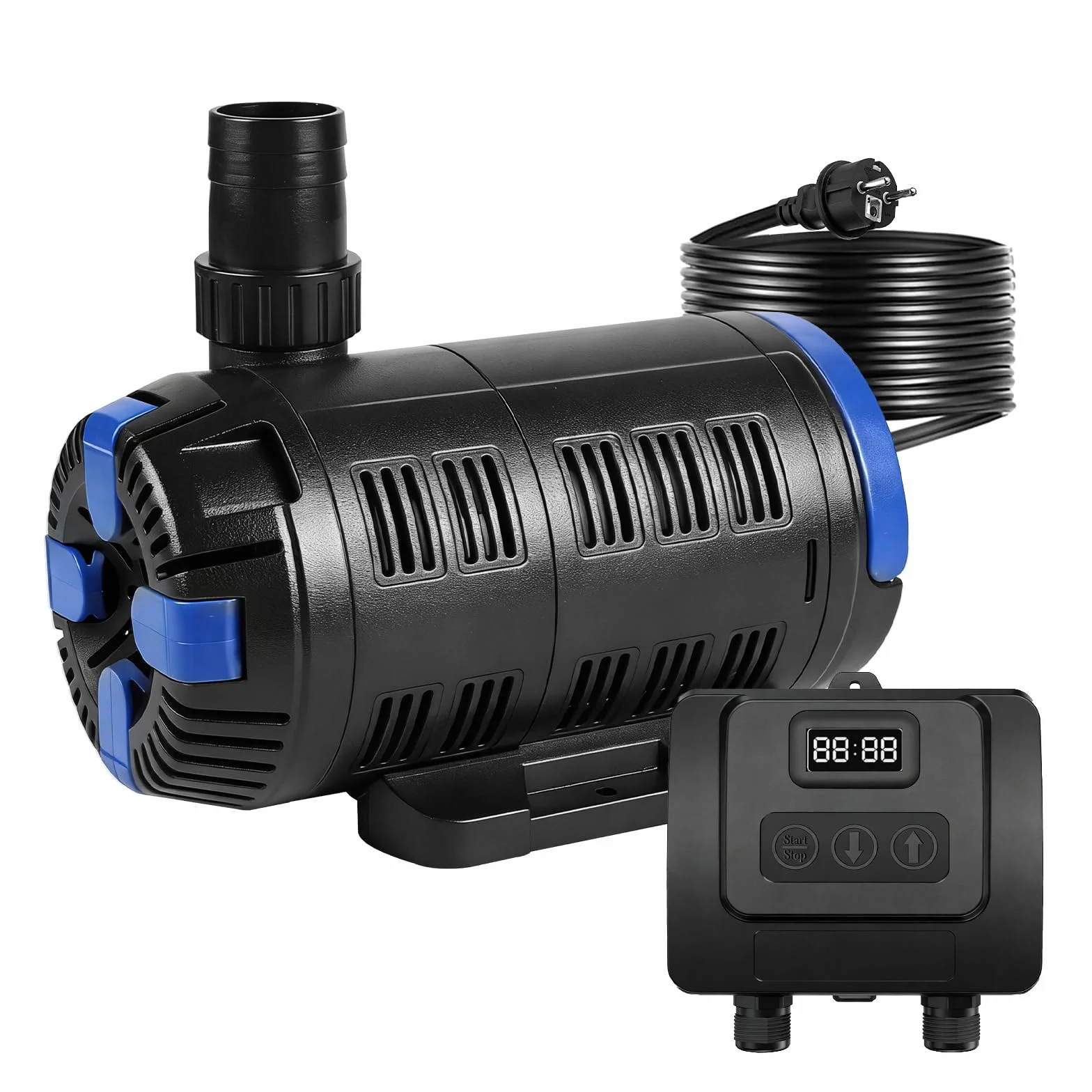 EXLECO Regulowana pompa do oczka wodnego 8000 l/h 18 W-80 W z wielofunkcyjnym kontrolerem