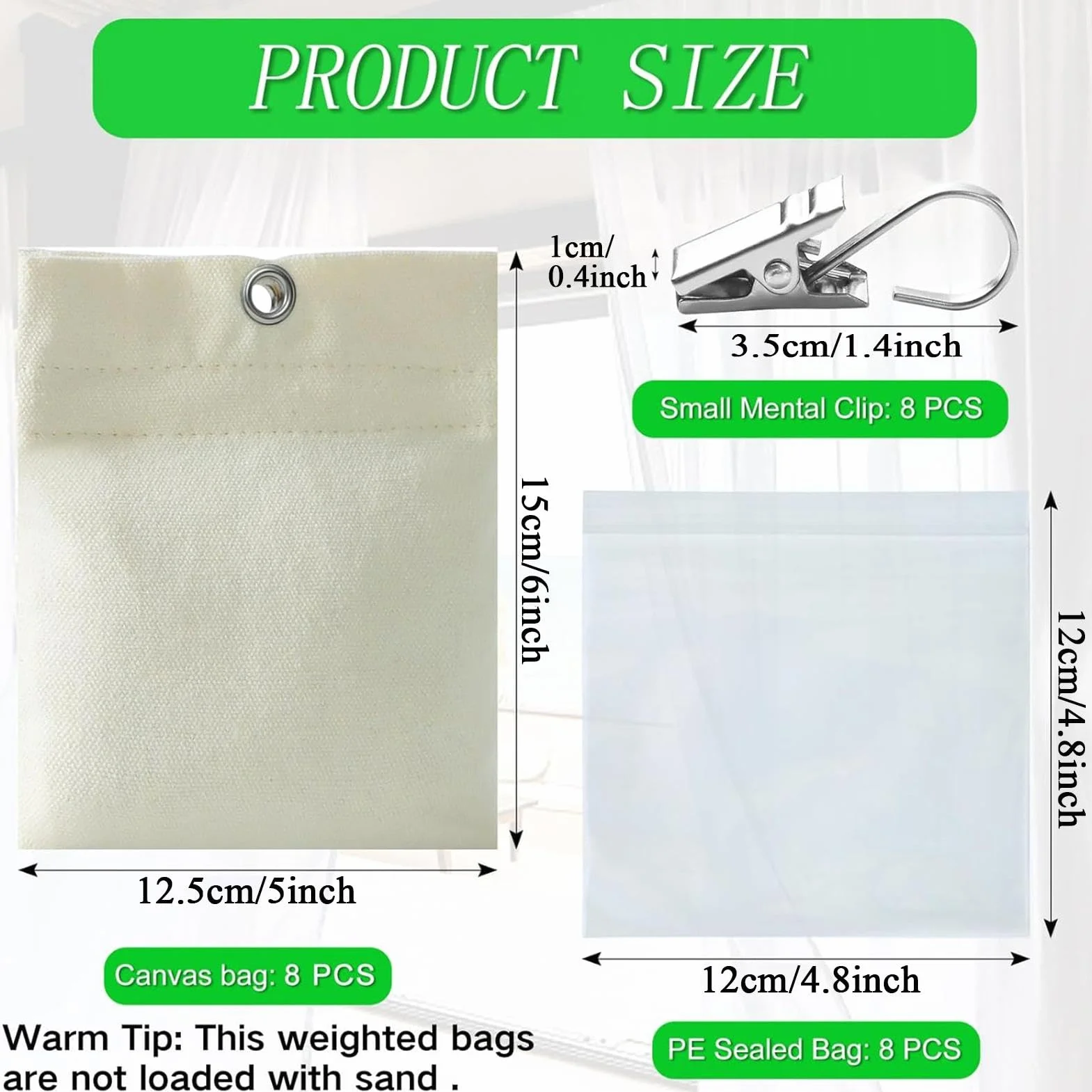 Drapery Weight Bag Outdoor Curtain Weight 15cm 12.5cm 12cm Heavy Fixing Clip 8 Pack