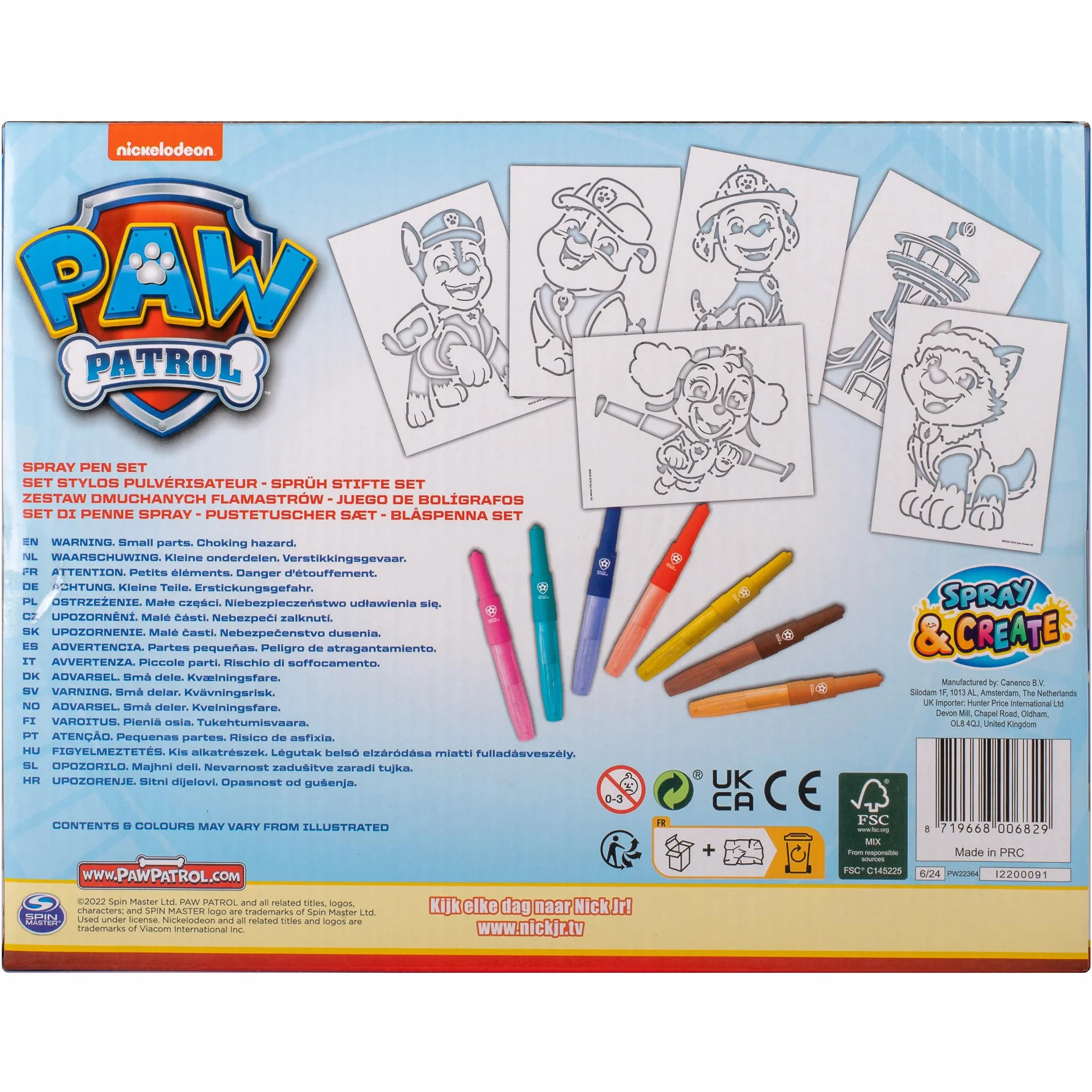 PAW PATROL - Zestaw pisaków w sprayu - kredki dla dzieci - zestaw do malowania z kolorowymi kredkami i szablonami do malowania (PW22364)